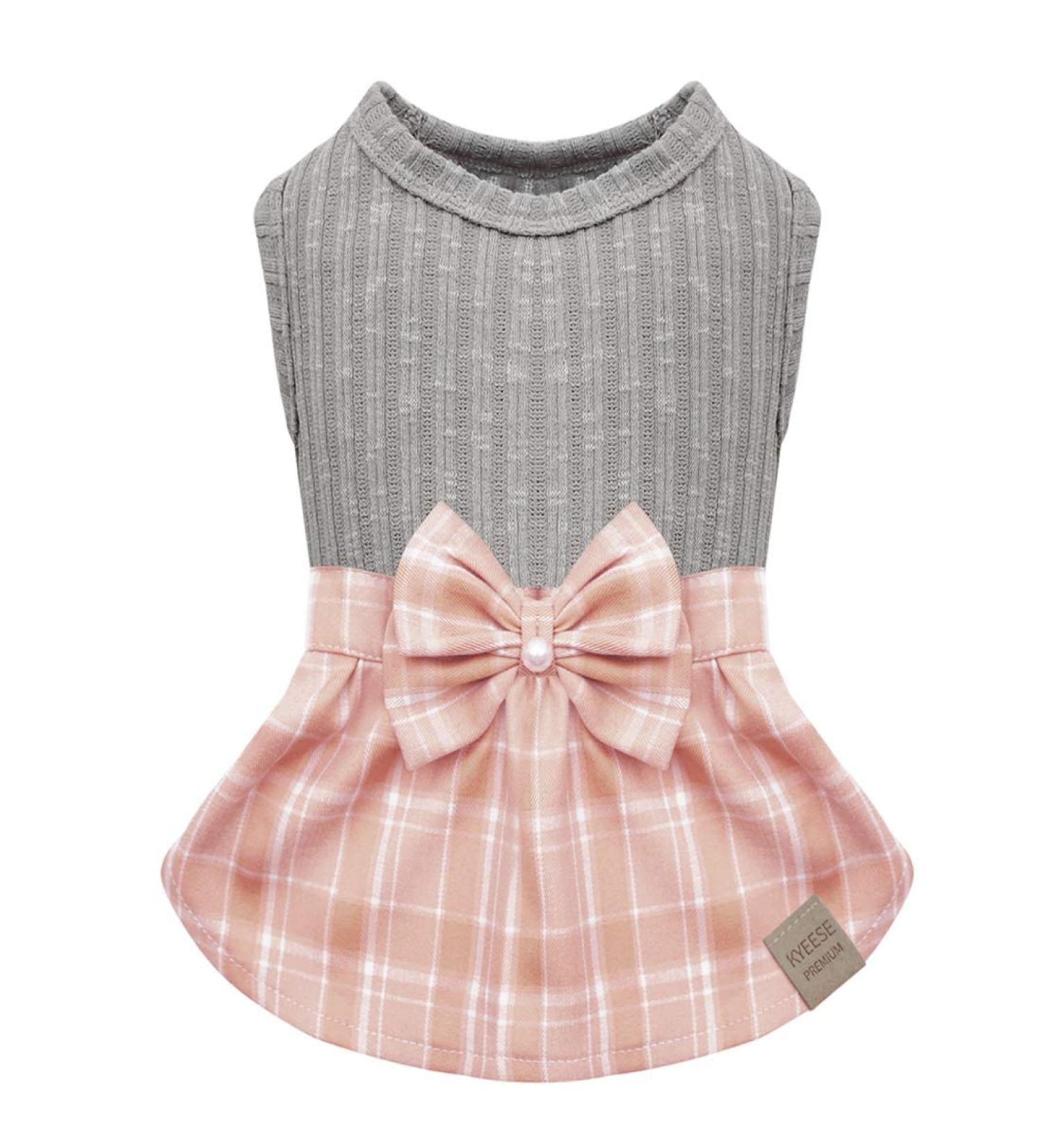 KYEESE Pink Plaid Dog Dress with Bowtie - Small Dog/Cat Sweater Dress - Buy Online on SooperMarket.com