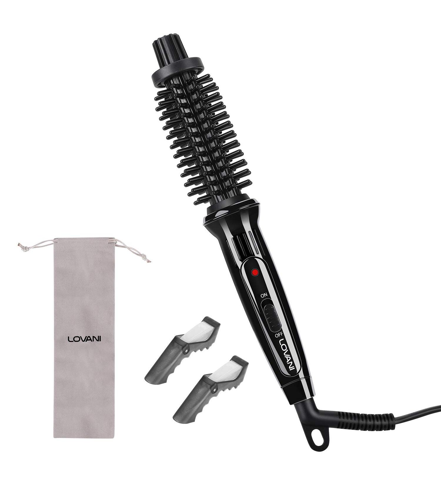 LOVANI Mini Travel Hair Curling Iron Brush - Dual Voltage 3-in-1 Ceramic Ionic Curler for Short Hair with Anti-Scald Protection & Travel Bag - Buy Online on SooperMarket.com