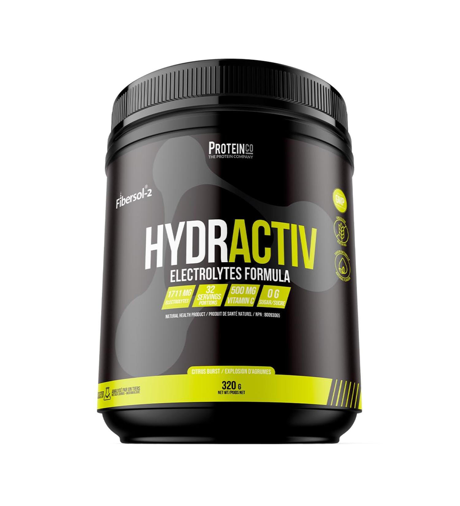 ProteinCo | Hydractiv | 1711mg of Electrolyte Powder | Fibersol-2 & Himalayan Pink Salt | Stevia | Sugar Free (320 g Citrus Burst) Citrus Burst 320 g - Buy Online on SooperMarket.com