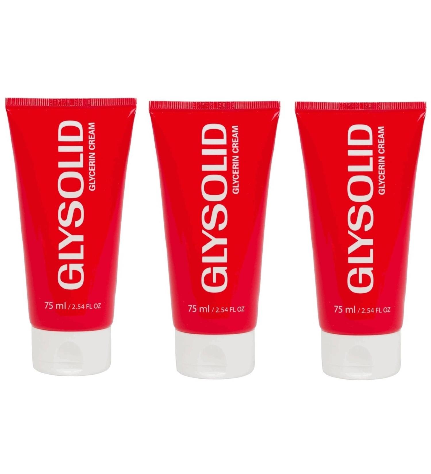 Glysolid Glycerin Skin Cream - Thick Smooth and Silky - Trusted Formula for Hands Feet and Body 2.54 fl oz (75ml Tube) - 3pack
