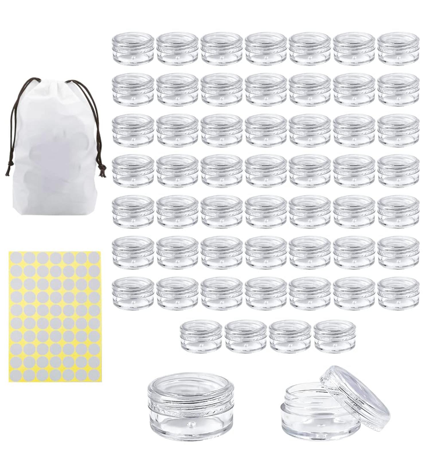 55Pcs 5g Sample Containers with Lids, Labels - Clear Acrylic Jars for Cosmetics, Creams, Makeup, Nails - Buy Online on SooperMarket.com