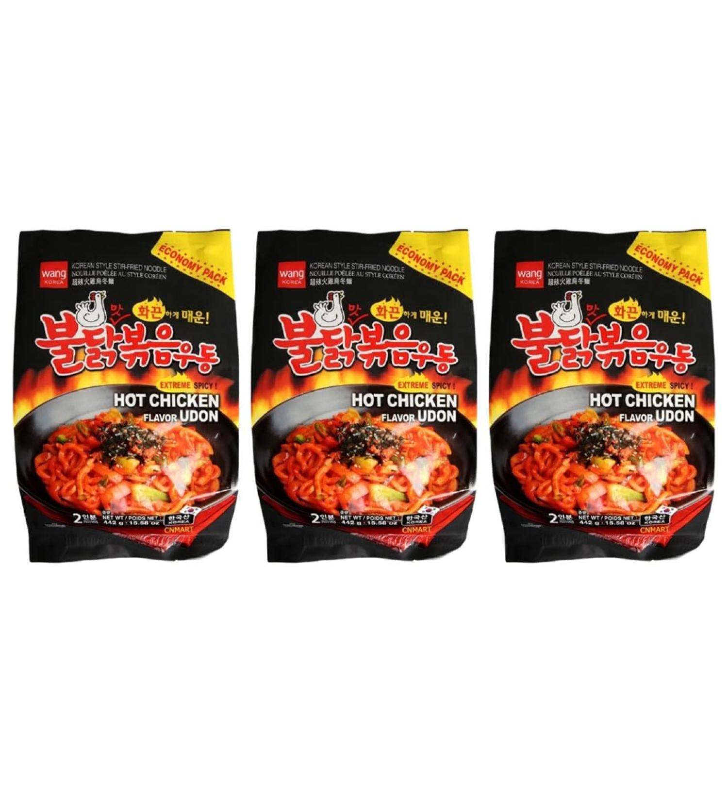 CNMART Wang Hot Chicken Udon Korean Style Stir Fried Noodle 442g (Pack of 3) - Buy Online on SooperMarket.com