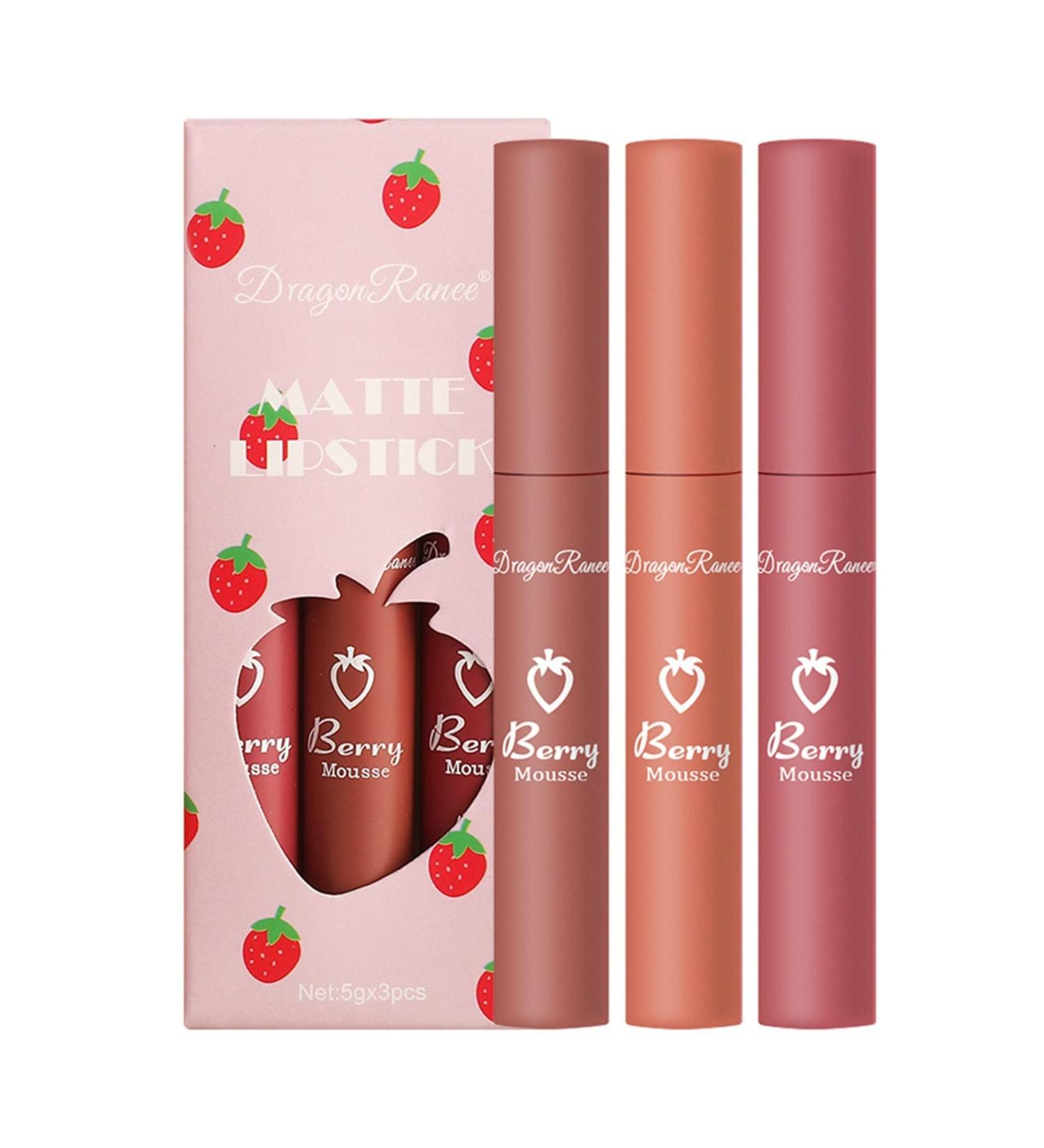 3 Pack Waterproof Nude Liquid Lipstick - Long-lasting Moisturizing Gloss | Non-Stick Lip Color - Make-Up #04 - Buy Online on SooperMarket.com