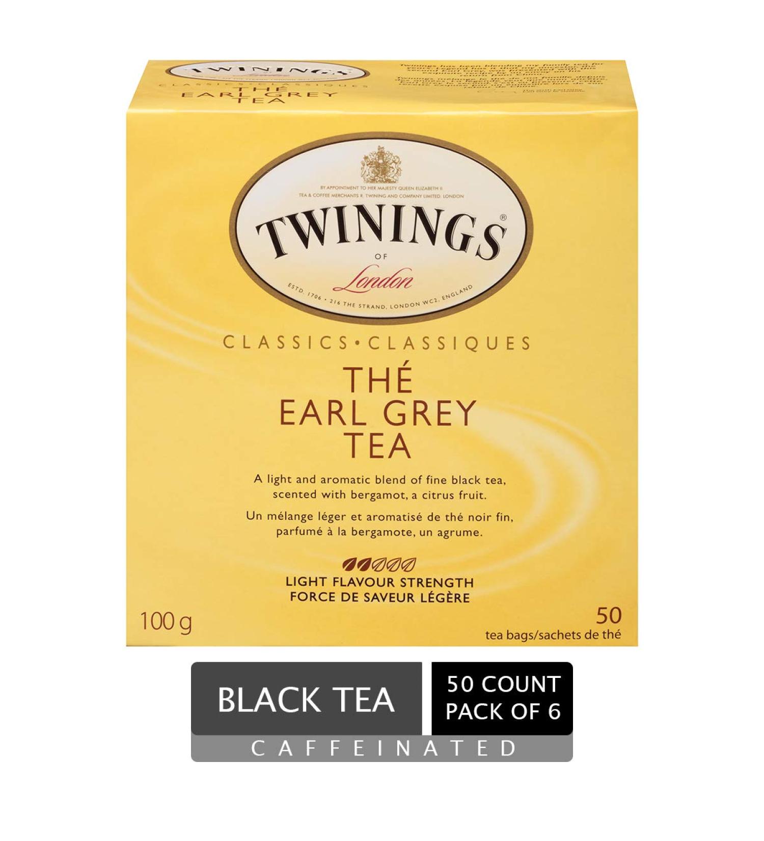 Twinings Classic Earl Grey Individually Wrapped Tea Bags | Caffeinated Black Tea Enhanced with Bergamot Citrus | 50 Count (Pack of 6) Earl Grey 50 Count (Pack of 6) - Buy Online on SooperMarket.com