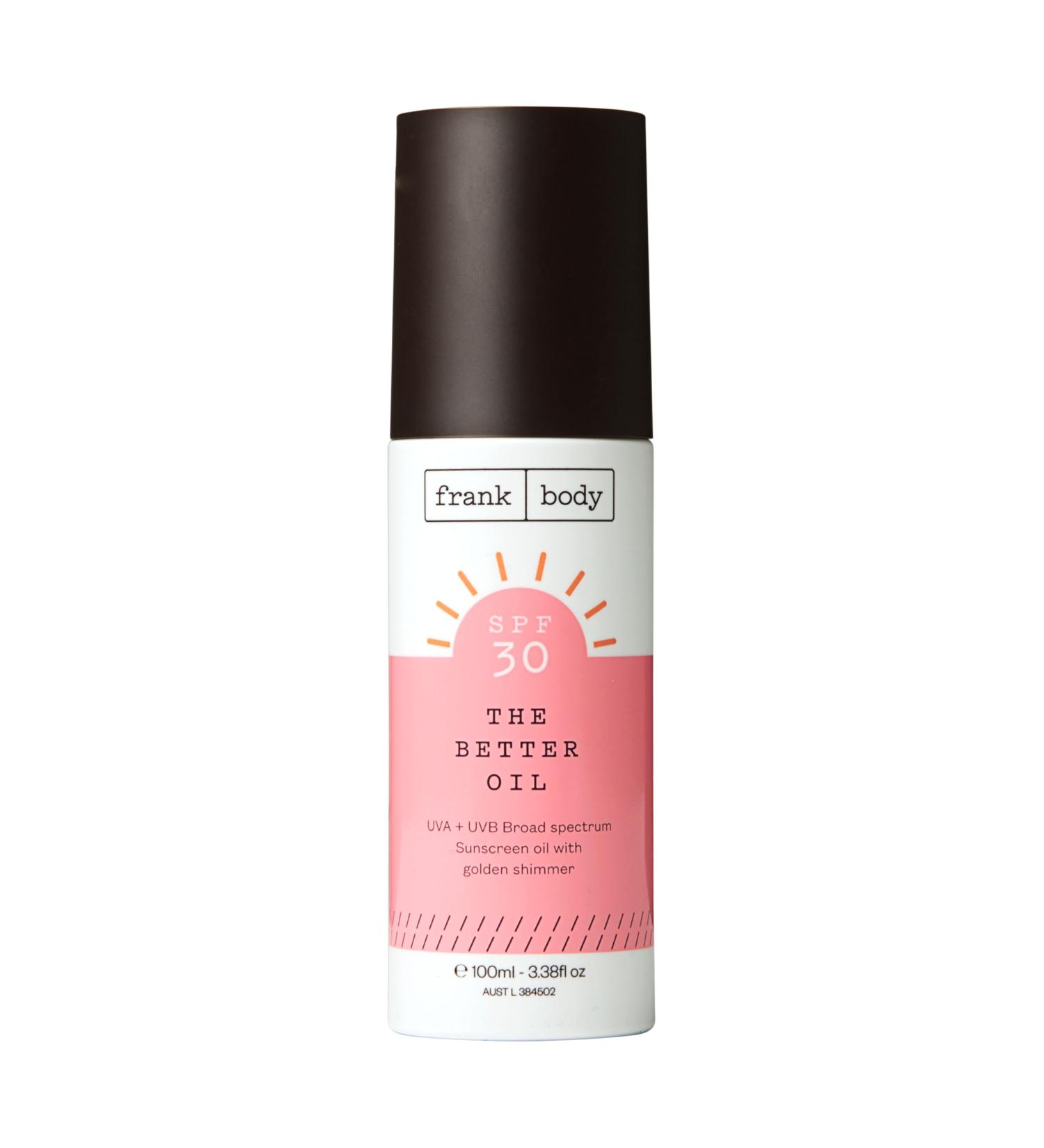 Frank Body SPF30 The Better Oil | Vegan & Cruelty-Free Nourishing Body Oil with Gold Shimmer | Jojoba & Almond Oil for Natural Glow (3.38 fl oz - Buy Online on SooperMarket.com
