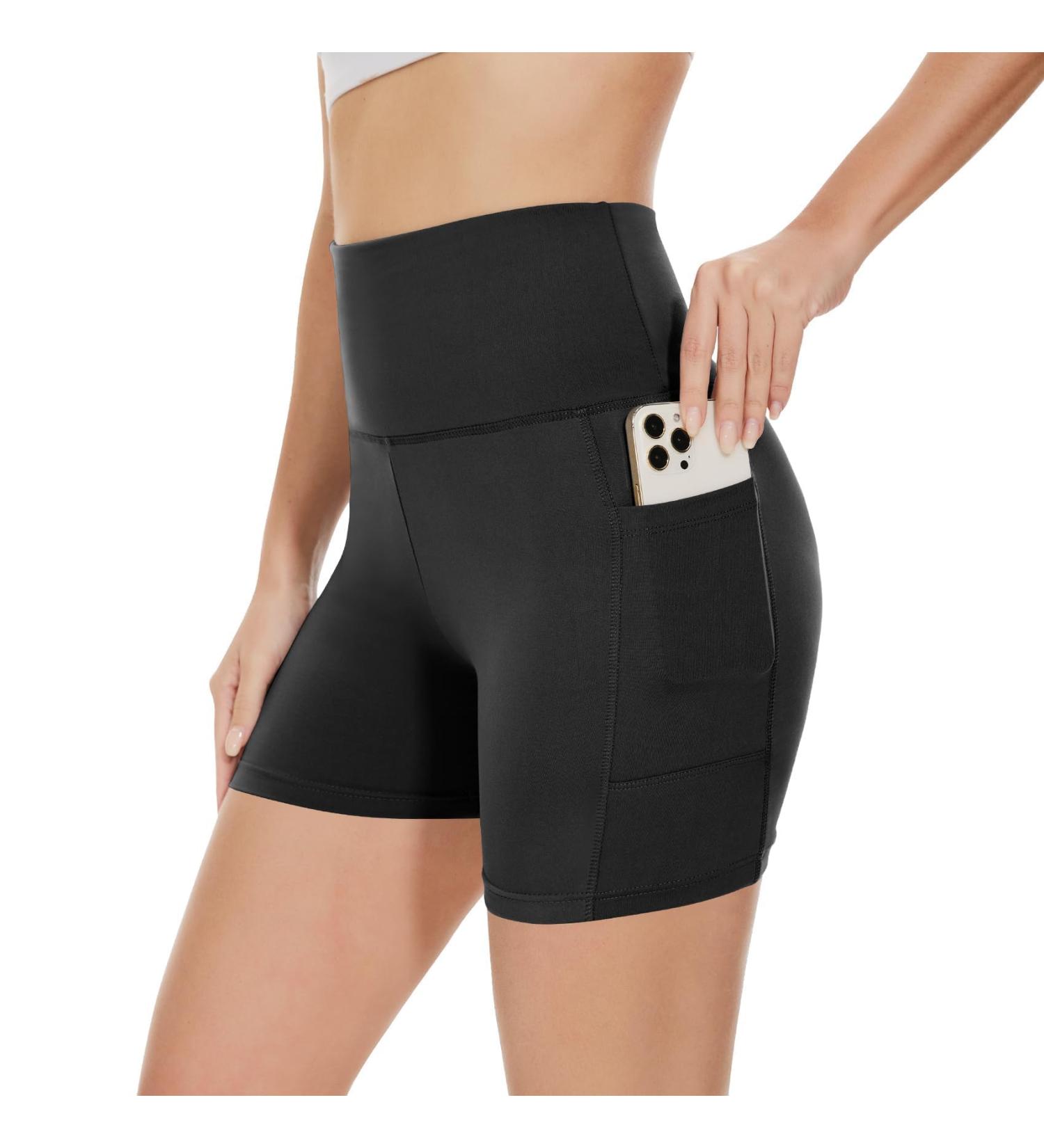 Gayhay High Waist Cycling Shorts for Women - Pockets Stretchy Yoga & Sports Pants | A-Black SM Summer Outfit - Buy Online on SooperMarket.com