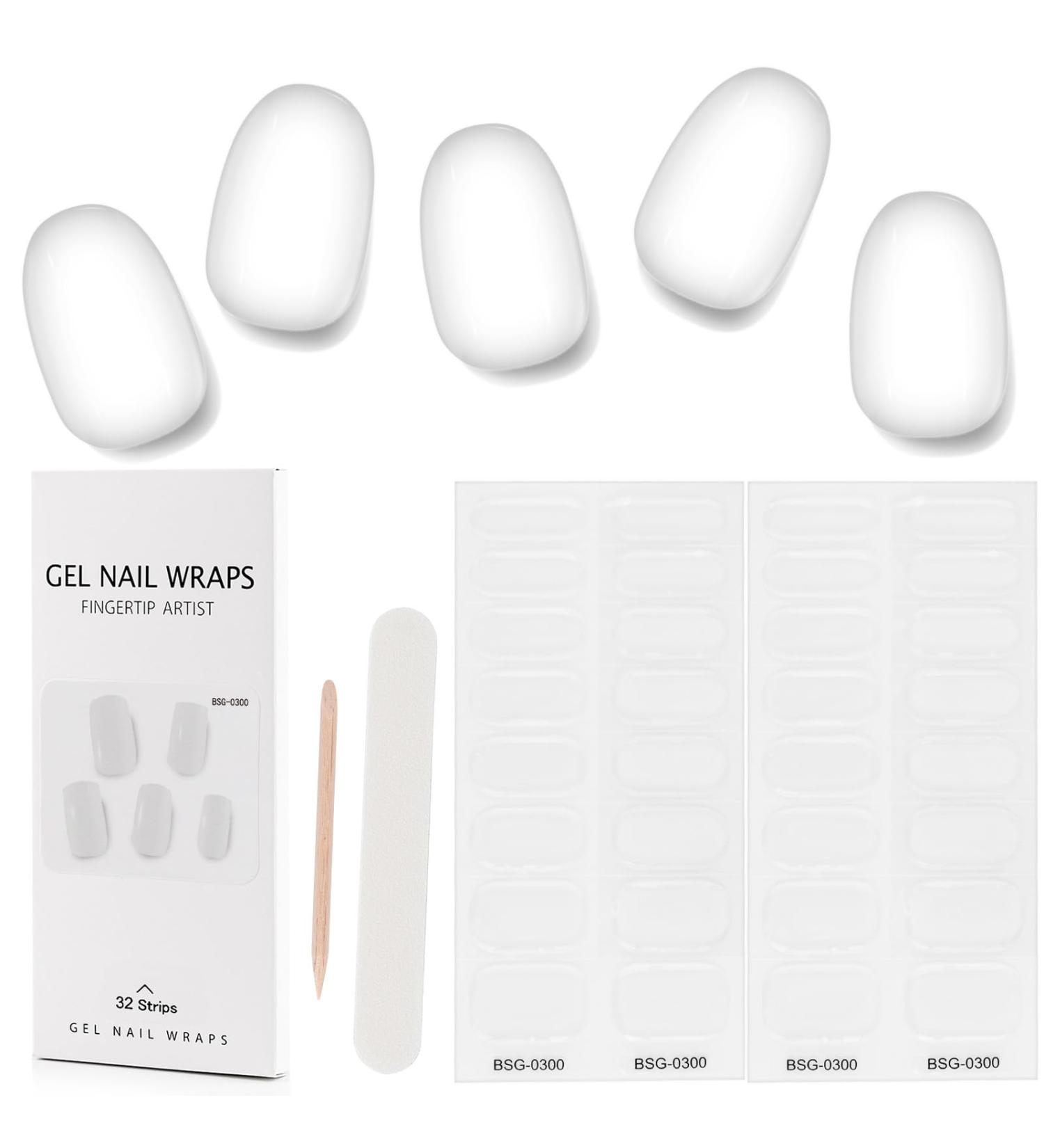 Kalolary 32PCS Cured Gel Nail Polish Strips Adhesive Full Wrap Gel Nail Art Sticker Waterproof Gel Nail Wrap Stickers with Nail File and Stick(UV/LED Lamp Required) (Transparent) - Buy Online on SooperMarket.com