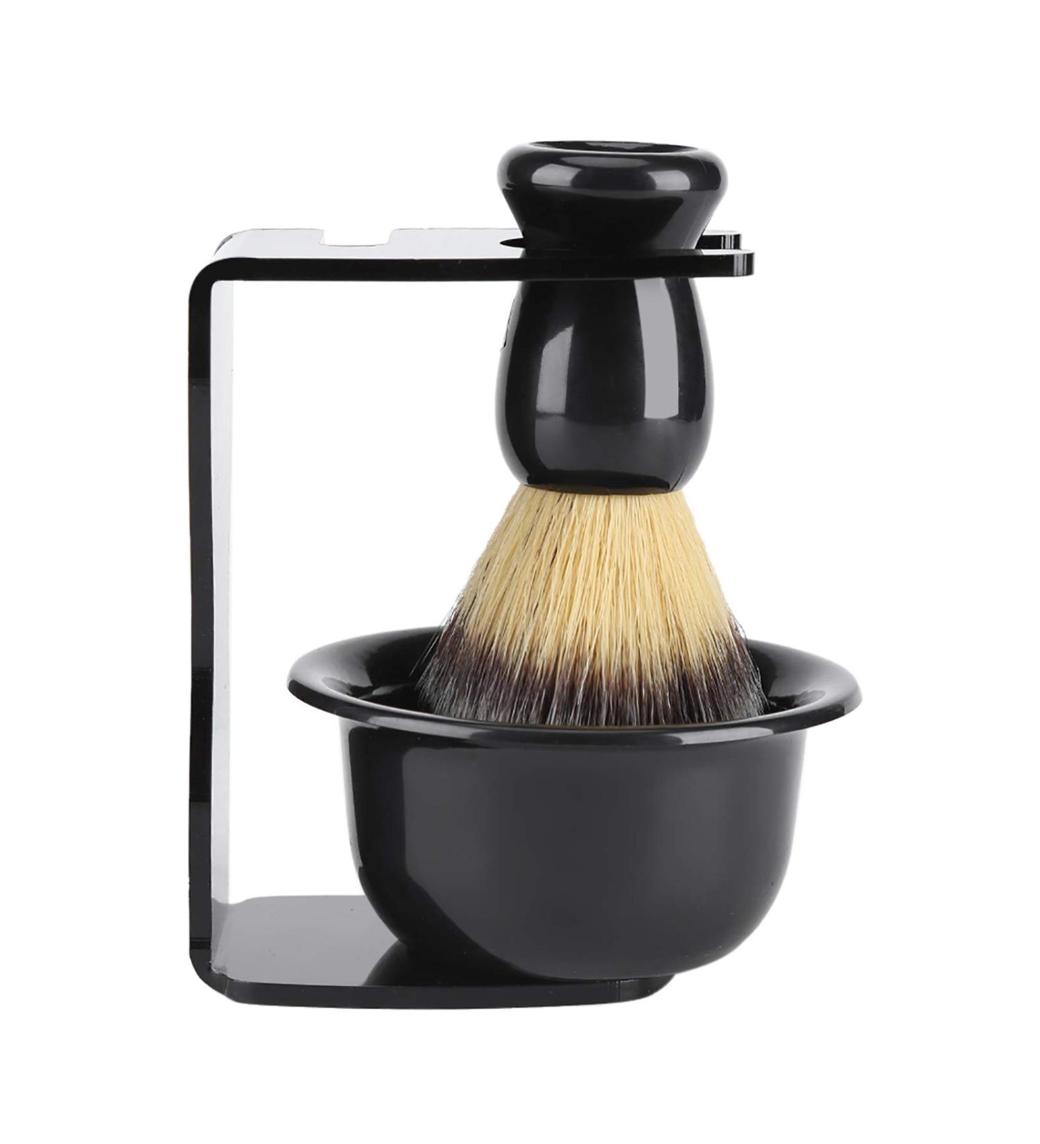 Premium 3 PCS Shaving Brush Set with Bowl & Stand | Imported Nylon for Men - Perfect Beard Care - Buy Online on SooperMarket.com