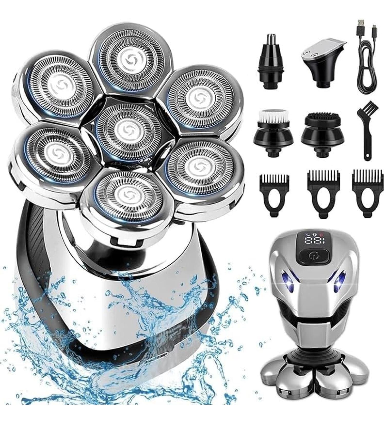 GeRRiT 7D Electric Razor for Men - Waterproof 5-in-1 Grooming Kit Cordless 7-Blade Rotary Shaver with LED Display - Buy Online on SooperMarket.com