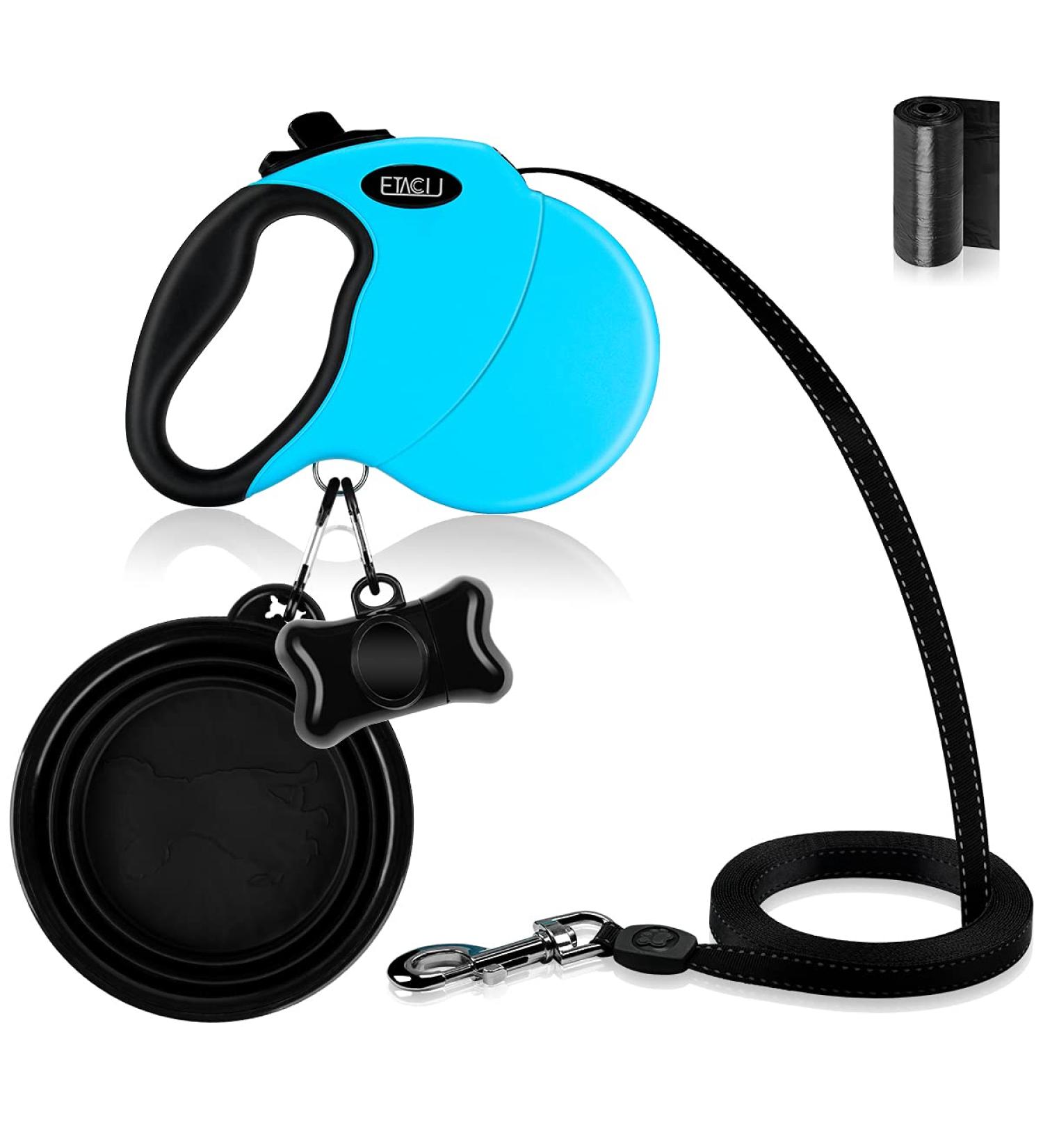 Etaccu Rollerin Retractable Dog Leash - 5m Reflective Non-Slip Handle One-Button Block For Medium & Large Dogs Up to 50kg (Blue) - International Shipping Available - Buy Online on SooperMarket.com