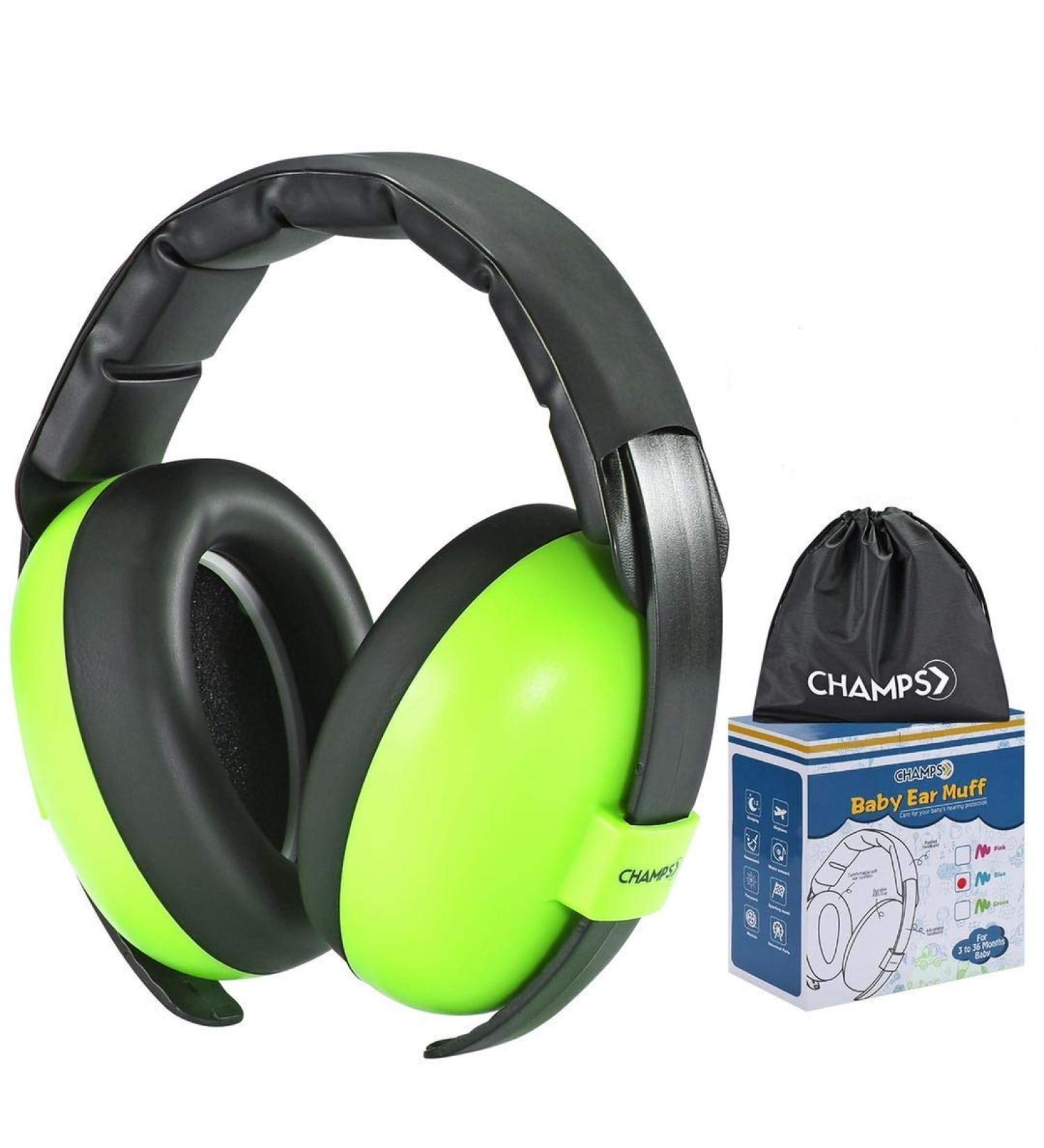 CHAMPS Baby Earmuffs - Noise Protection Headphones for Babies | Green | International Shipping Available - Buy Online on SooperMarket.com