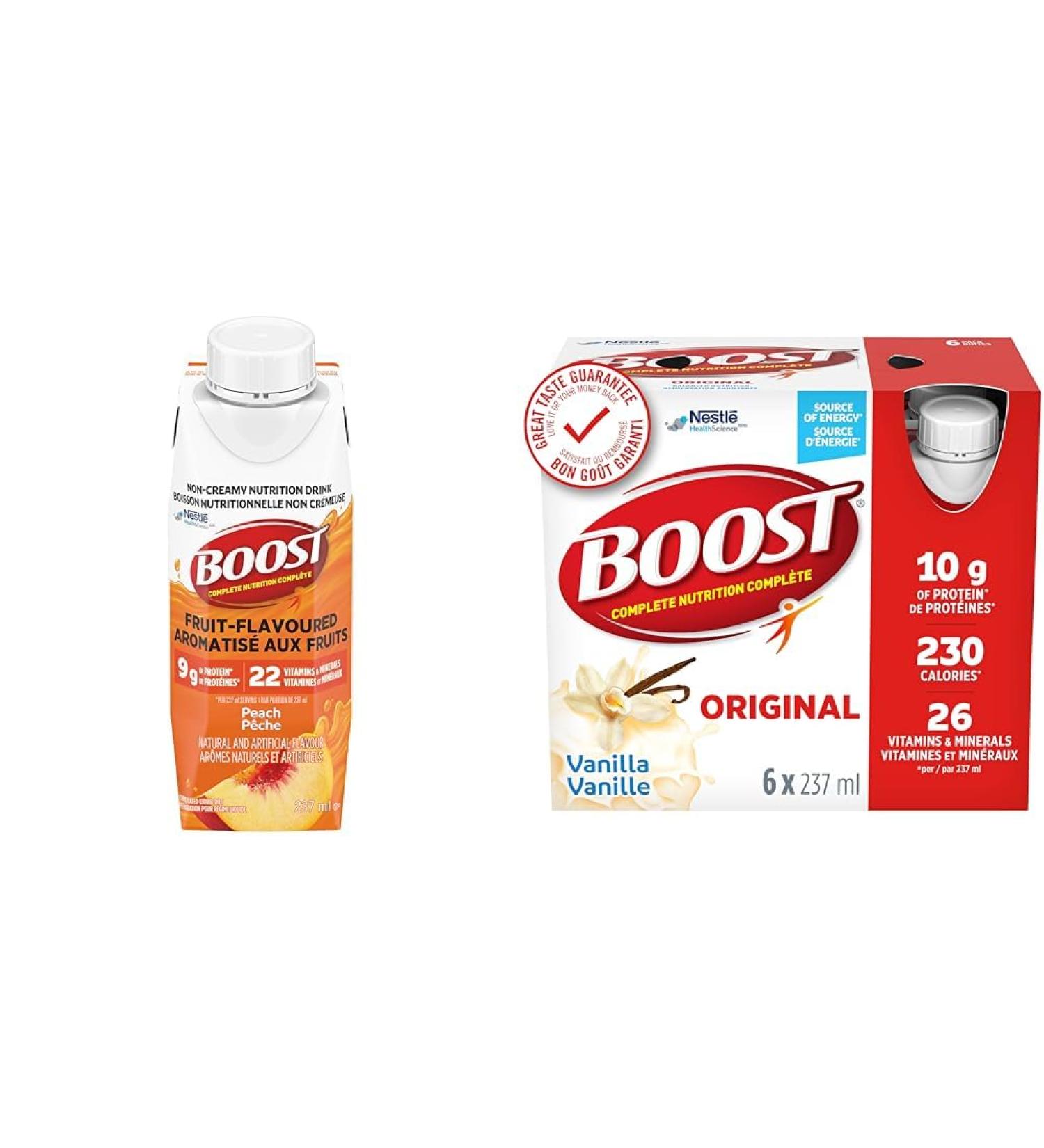 Boost Fruit Flavoured Drink Peach 237ml 24 count & Original Meal Replacement Drink Vanilla 24 x 237 ml - PACKAGING MAY VARY - Buy Online on SooperMarket.com