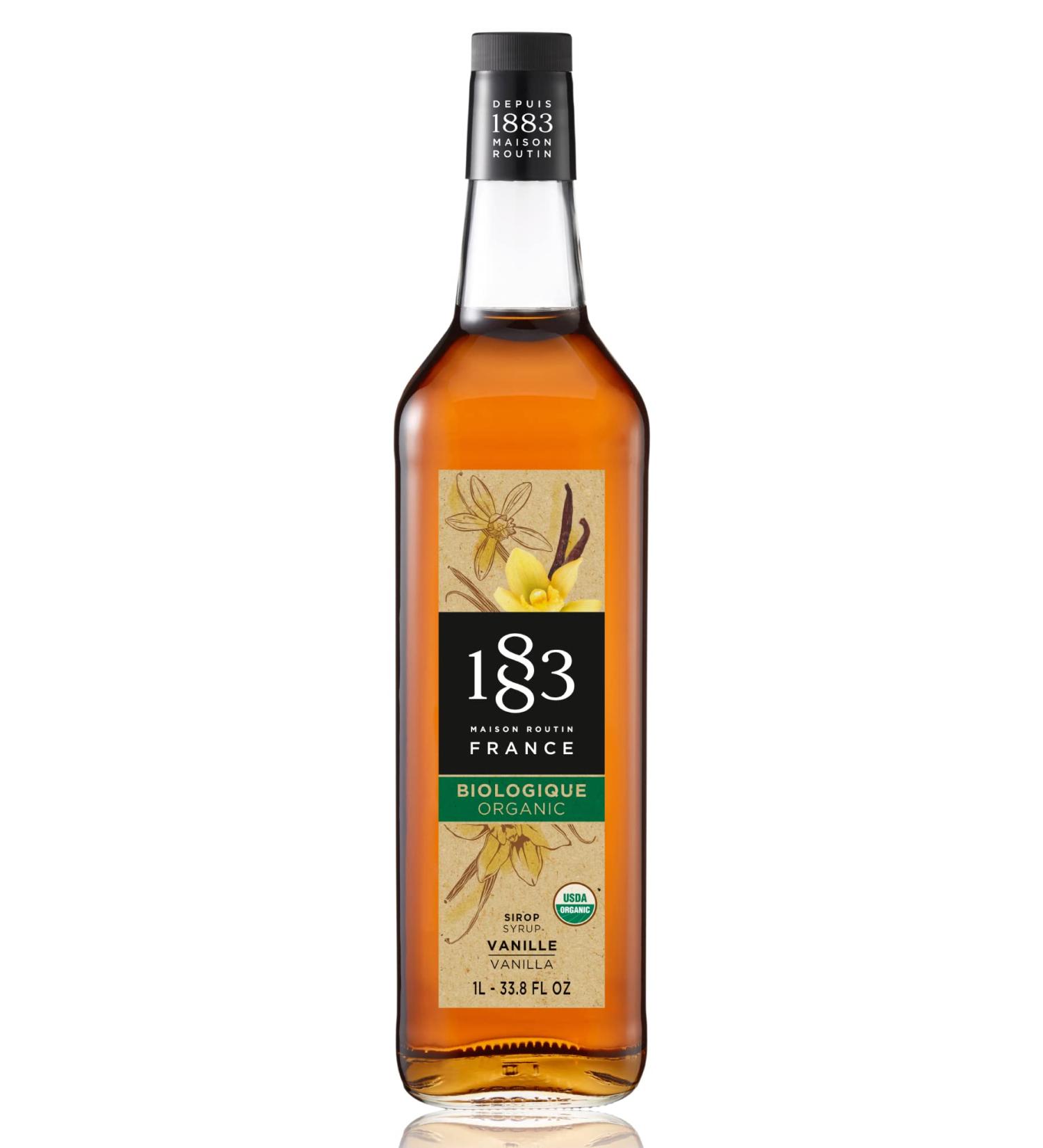 1883 Organic Vanilla Syrup 1 Liter - Smooth Flavor for Hot & Iced Beverages | Gluten-Free, Vegan, Non-GMO | Made in France | Glass Bottle - Buy Online on SooperMarket.com