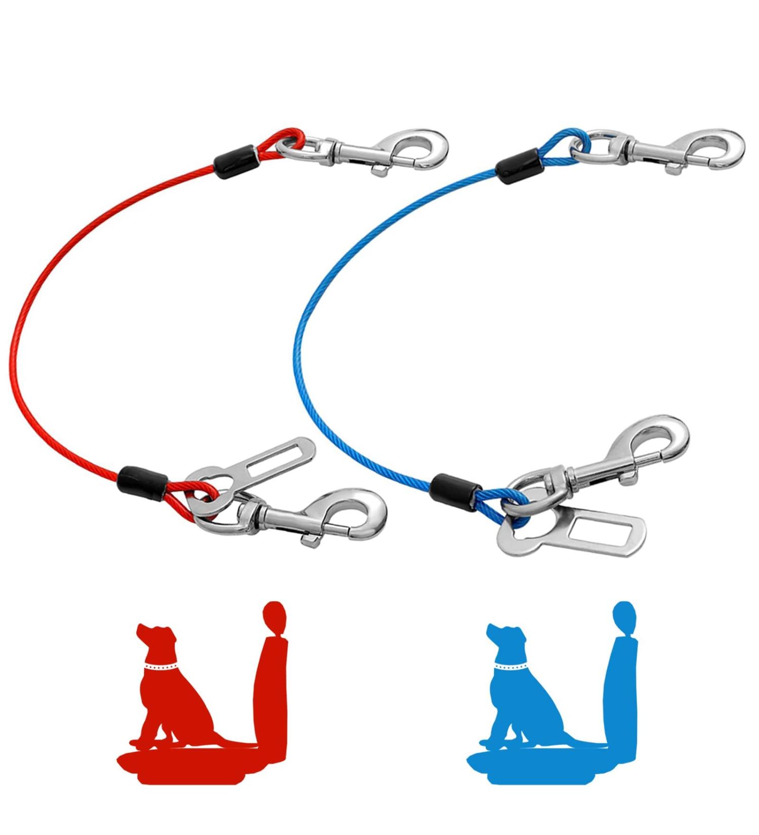 Buy Mi Metty Strap-On Dog Car Leash - Bite-Proof Steel Wire 24 inch/60 cm Red+Blue - Perfect for All Dogs - International Shipping Available - Buy Online on SooperMarket.com
