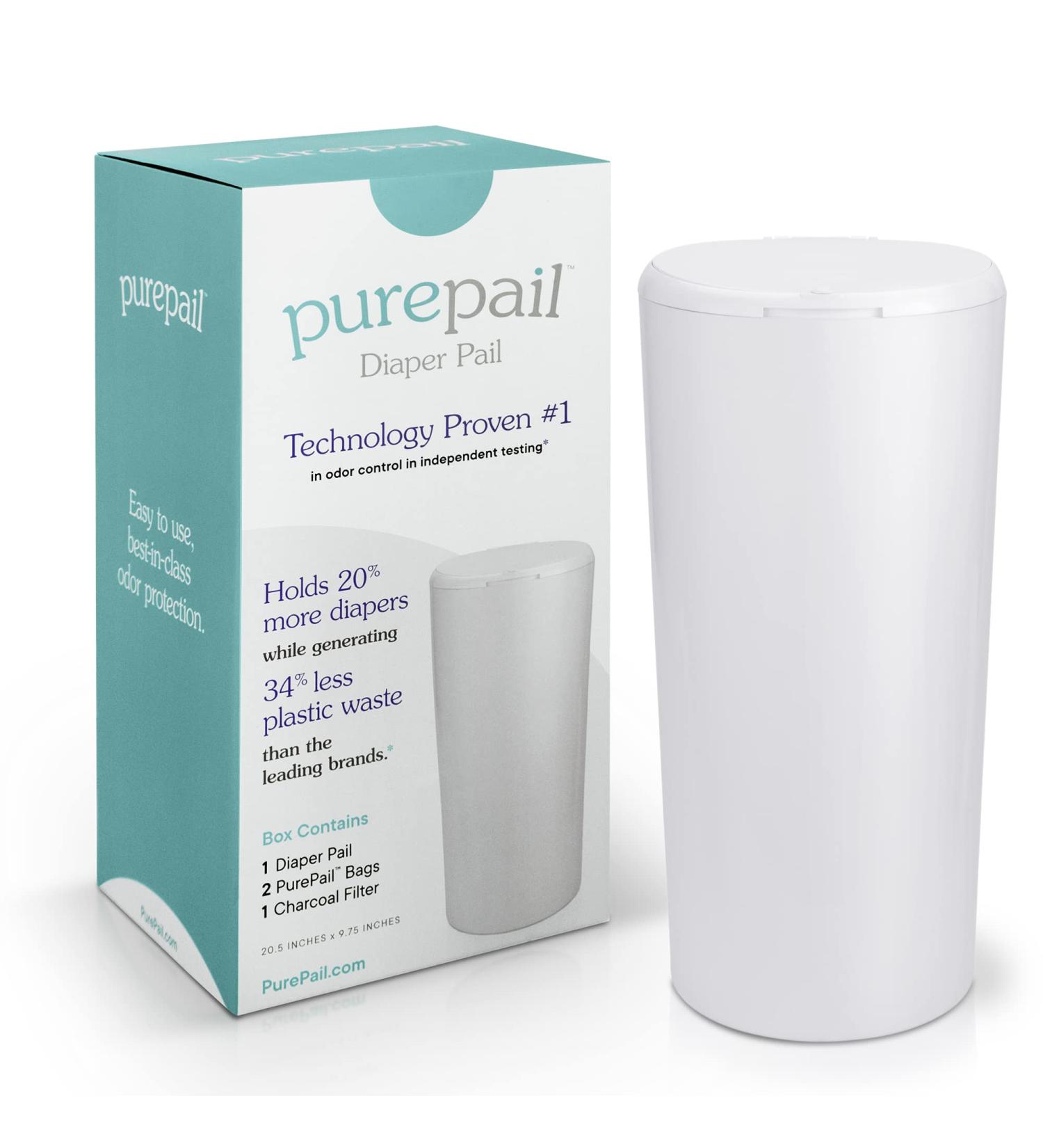 PurePail Classic Diaper Pail - White - Odor Control - Larger Capacity - Eco-Friendly - Cost Effective - Buy Online on SooperMarket.com