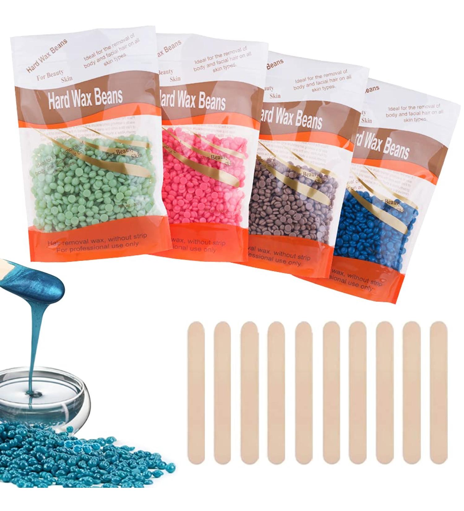 Hard Wax Beans for Hair Removal - Ideal for Face, Eyebrow, Back, Chest, Bikini, Legs - 14.1oz Refill with 10 Applicators - Buy Online on SooperMarket.com