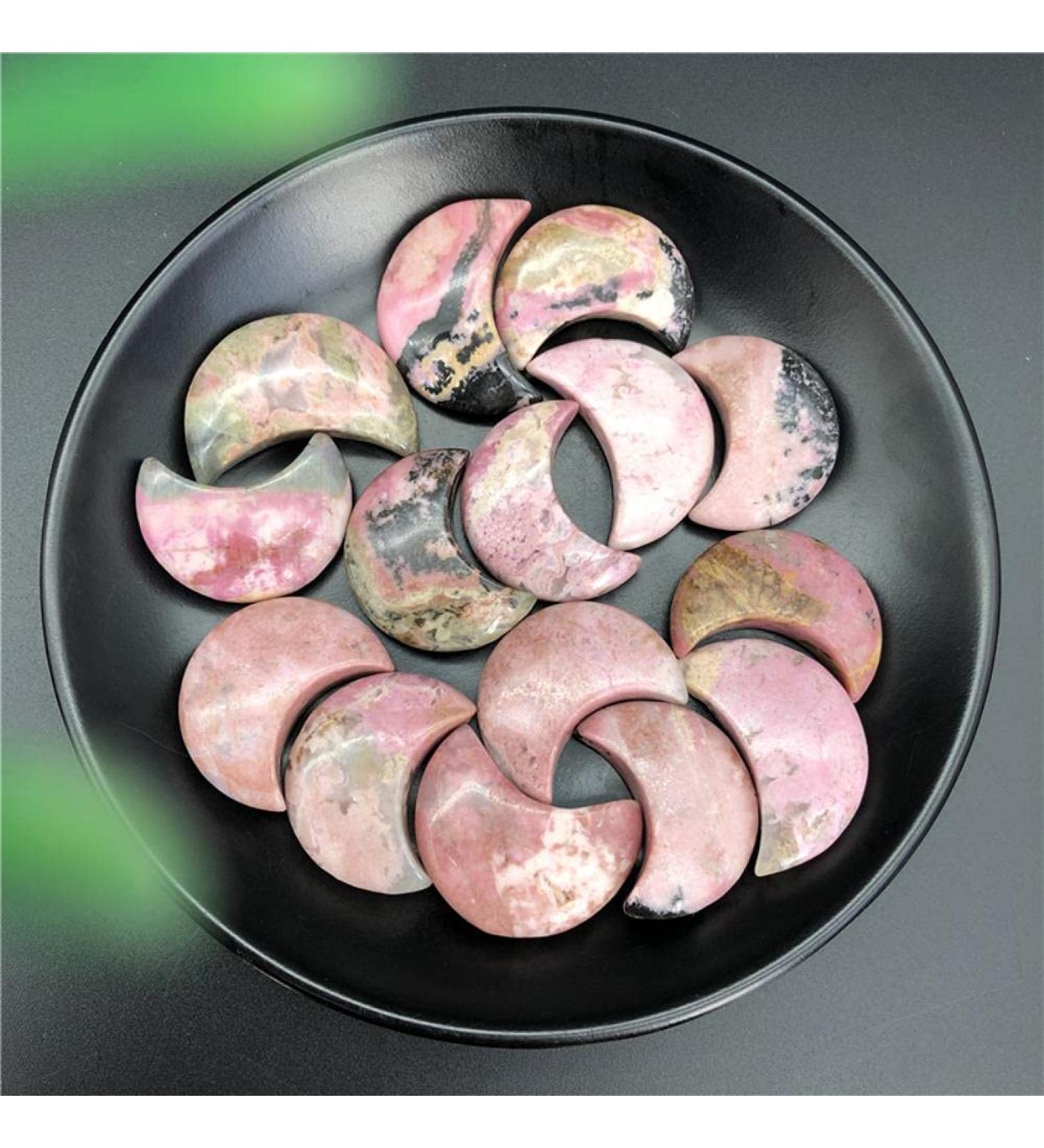 1pc Natural Rhodonite Crystal Stone Moon Shaped MeditationPolished Gift Natural Stones and Minerals Home Goods