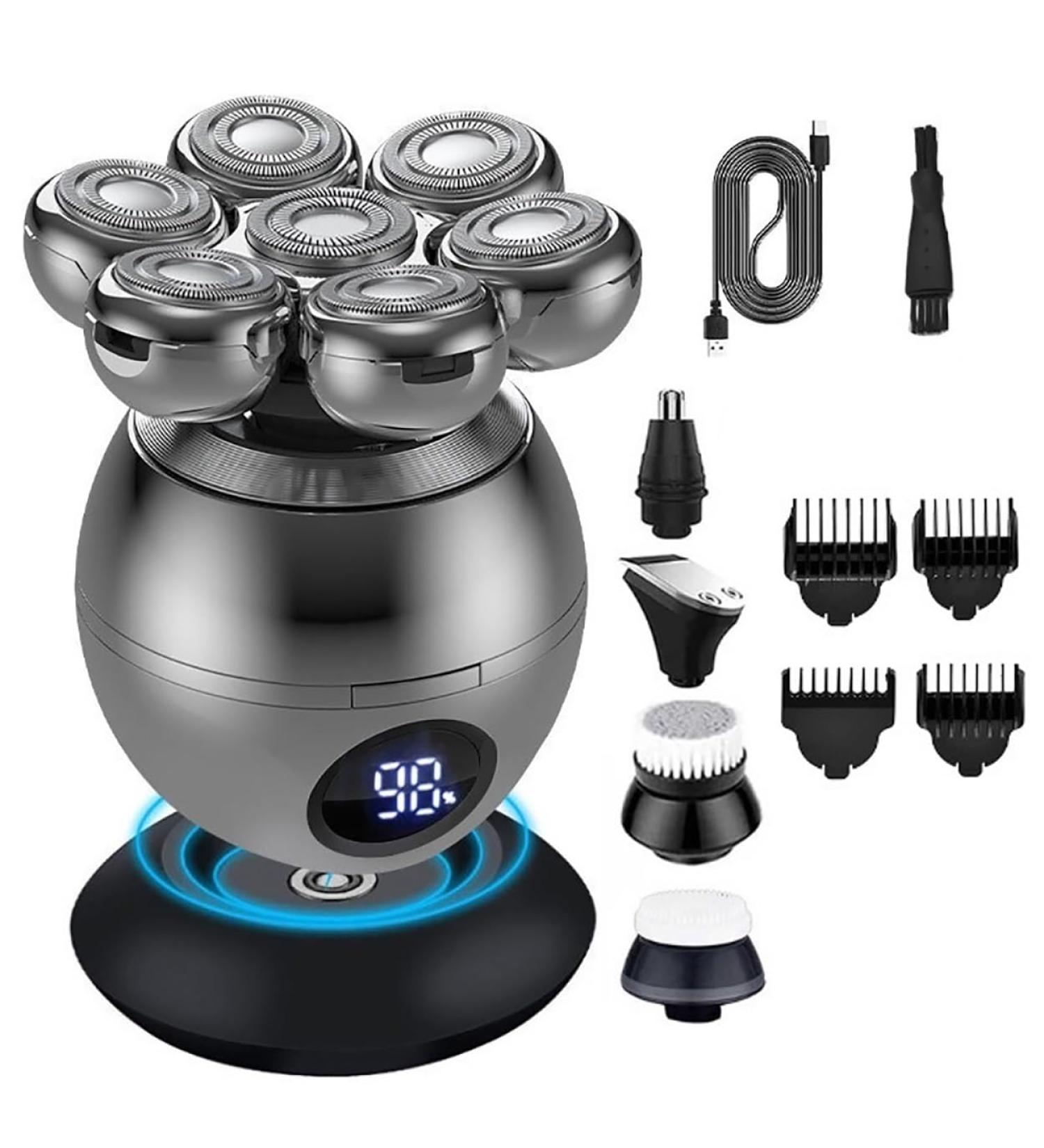 5 in 1 Electric Head Shaver for Men - 7D Floating Cutter Beard Trimmer IPX5 Waterproof USB Wireless Charging - Perfect for Bald Men - Buy Online on SooperMarket.com