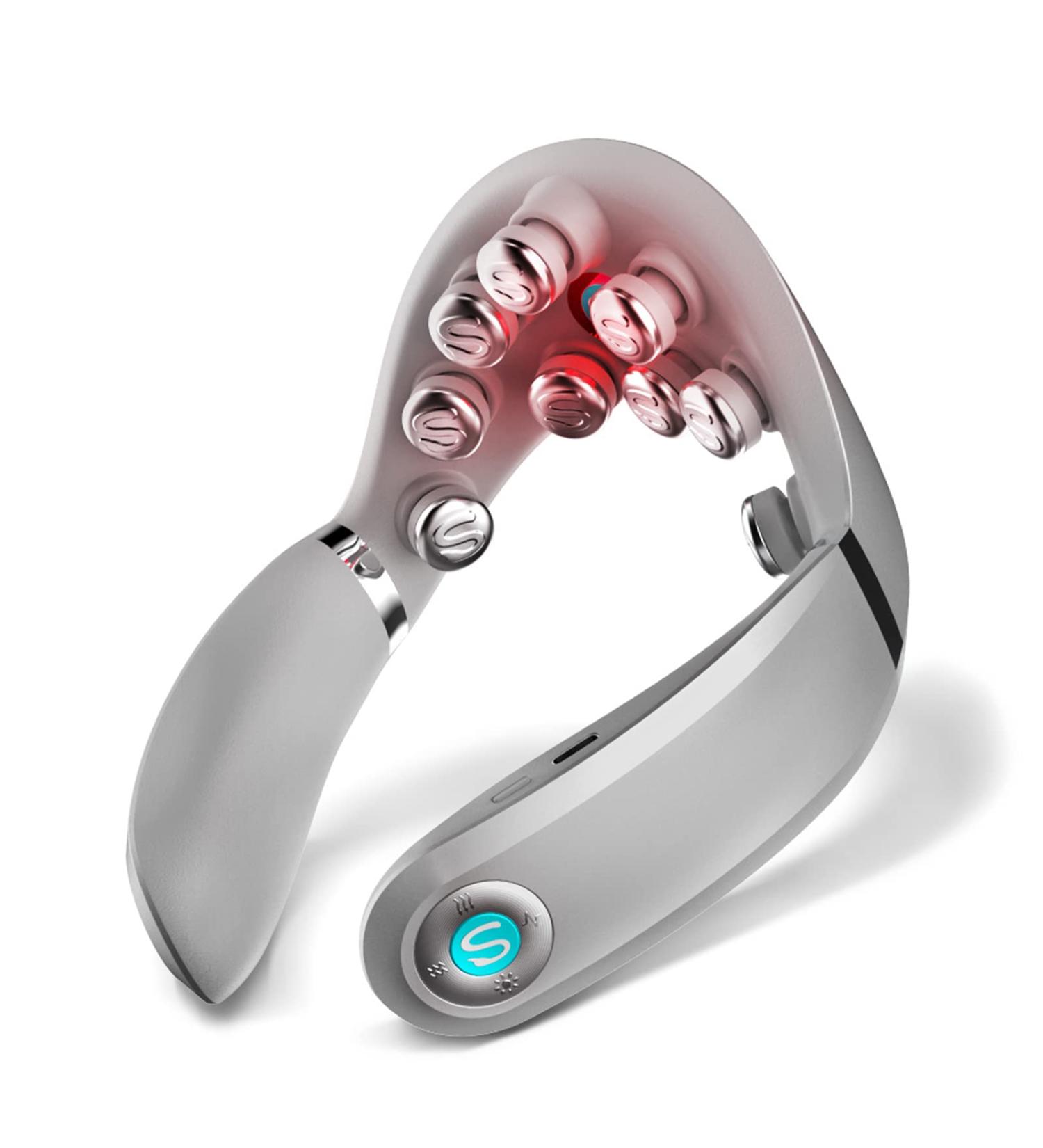 SKG Cordless Neck Massager with Heat & Vibration | G7 PRO Portable Electric Cervical Massager | Pain Relief for Women & Men - Silver Grey - Buy Online on SooperMarket.com