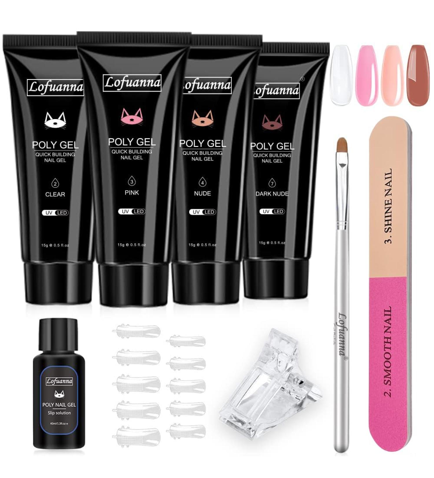 Lofuanna 4PCS Poly Gel Nail Kit - 15ML 4 Colors Builder Gel Starter Kit for Professional Technicians - French Kit 3-Nail Set - Buy Online on SooperMarket.com