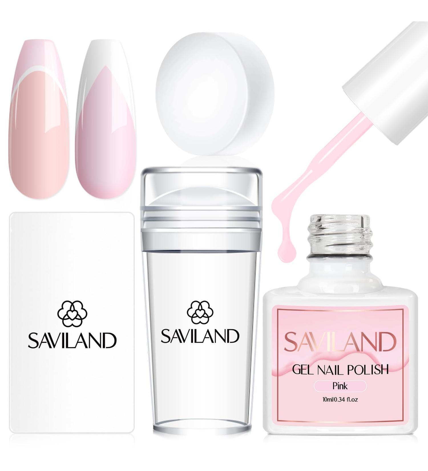 Saviland Nail Stamp Set 03 - Sheerness Jelly French Tip & Pink Gel Polish | Nail Accessories & Stamper for Stunning French Nail Designs - Buy Online on SooperMarket.com