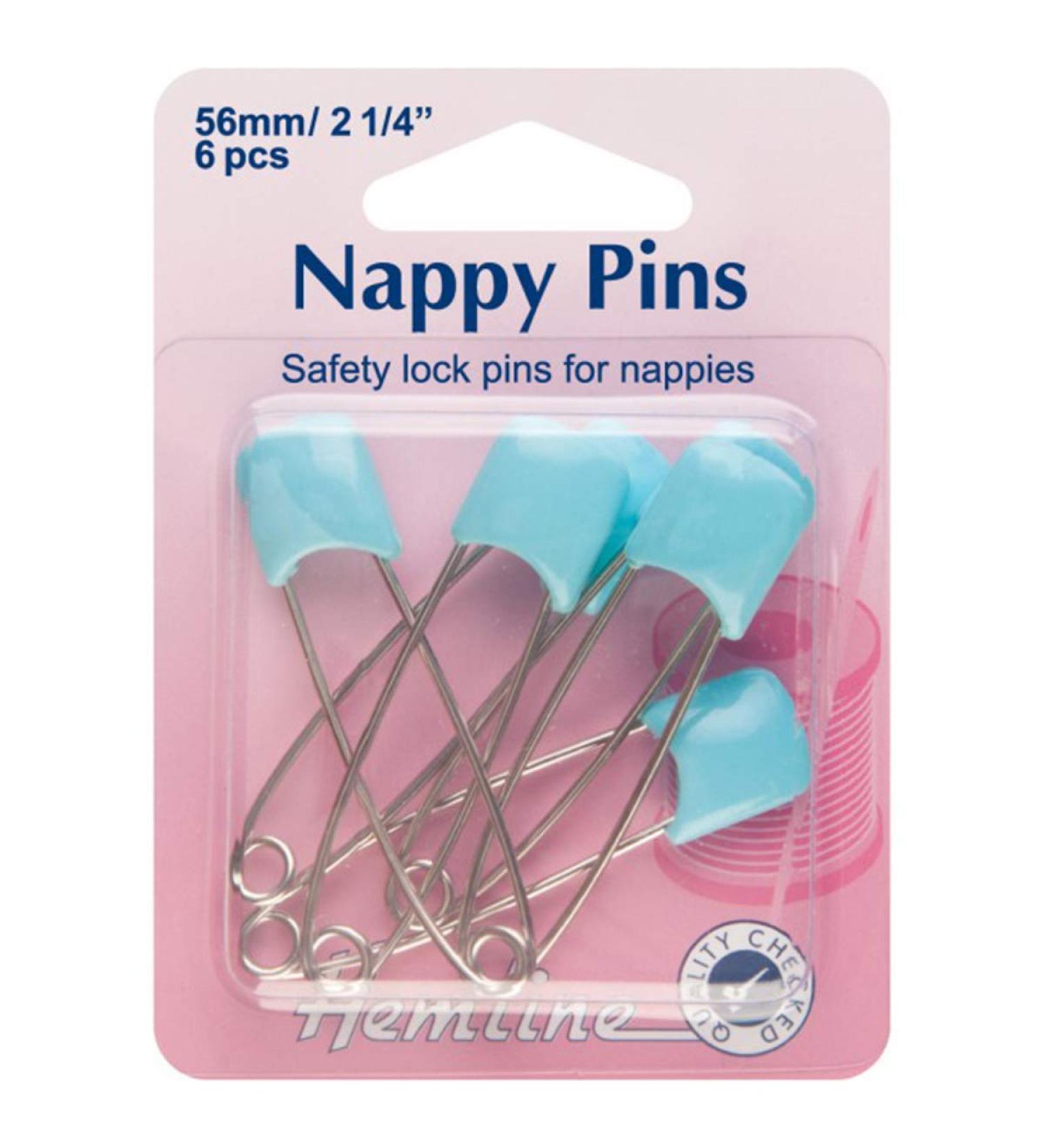 Hemline Safety Lock Nappy Pins 56mm 6pcs - Blue