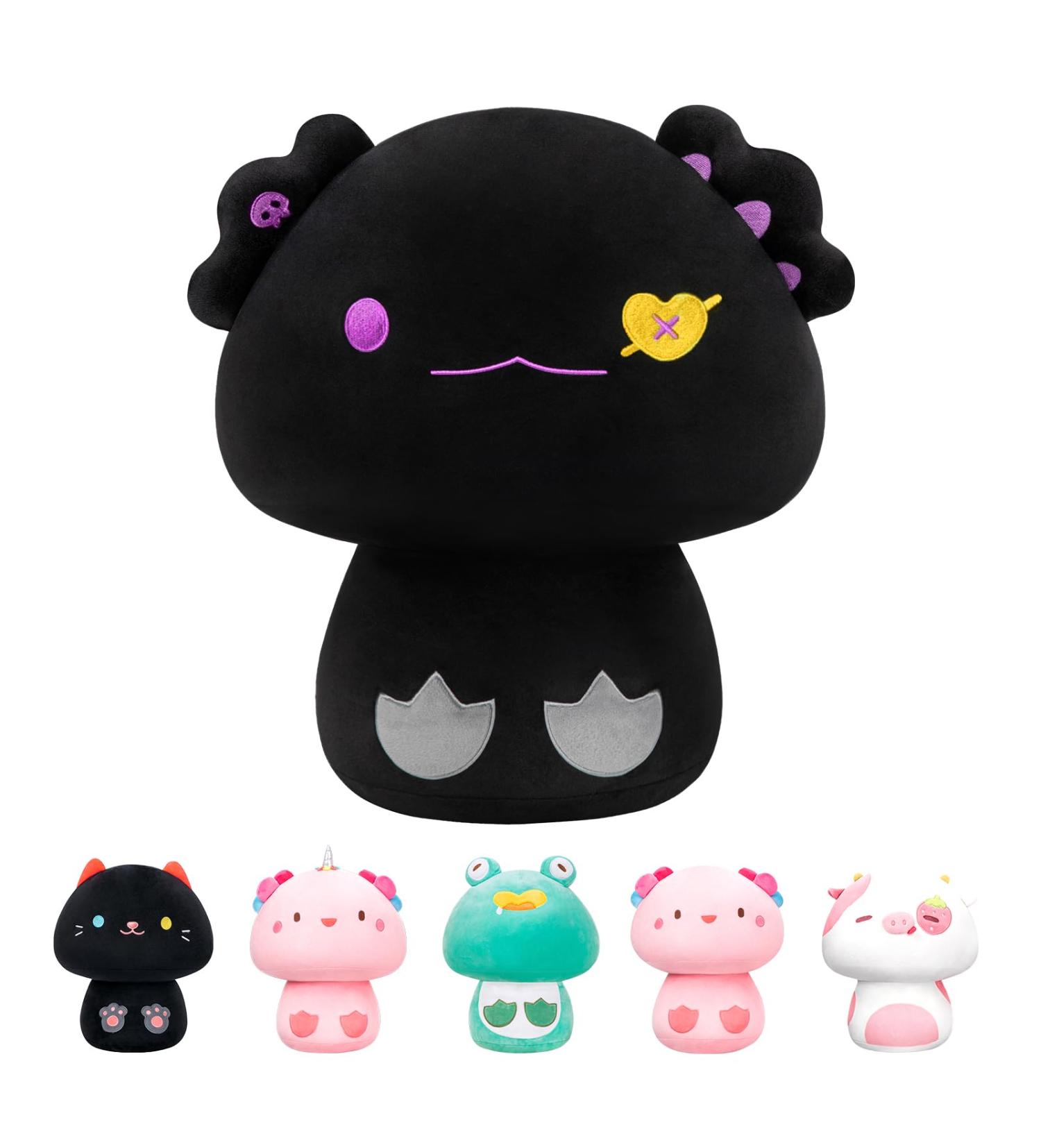 Mewaii 8'' Black Devil Axolotl Mushroom Plushie Stuffed Animal Pillow Toy - Buy Online on SooperMarket.com