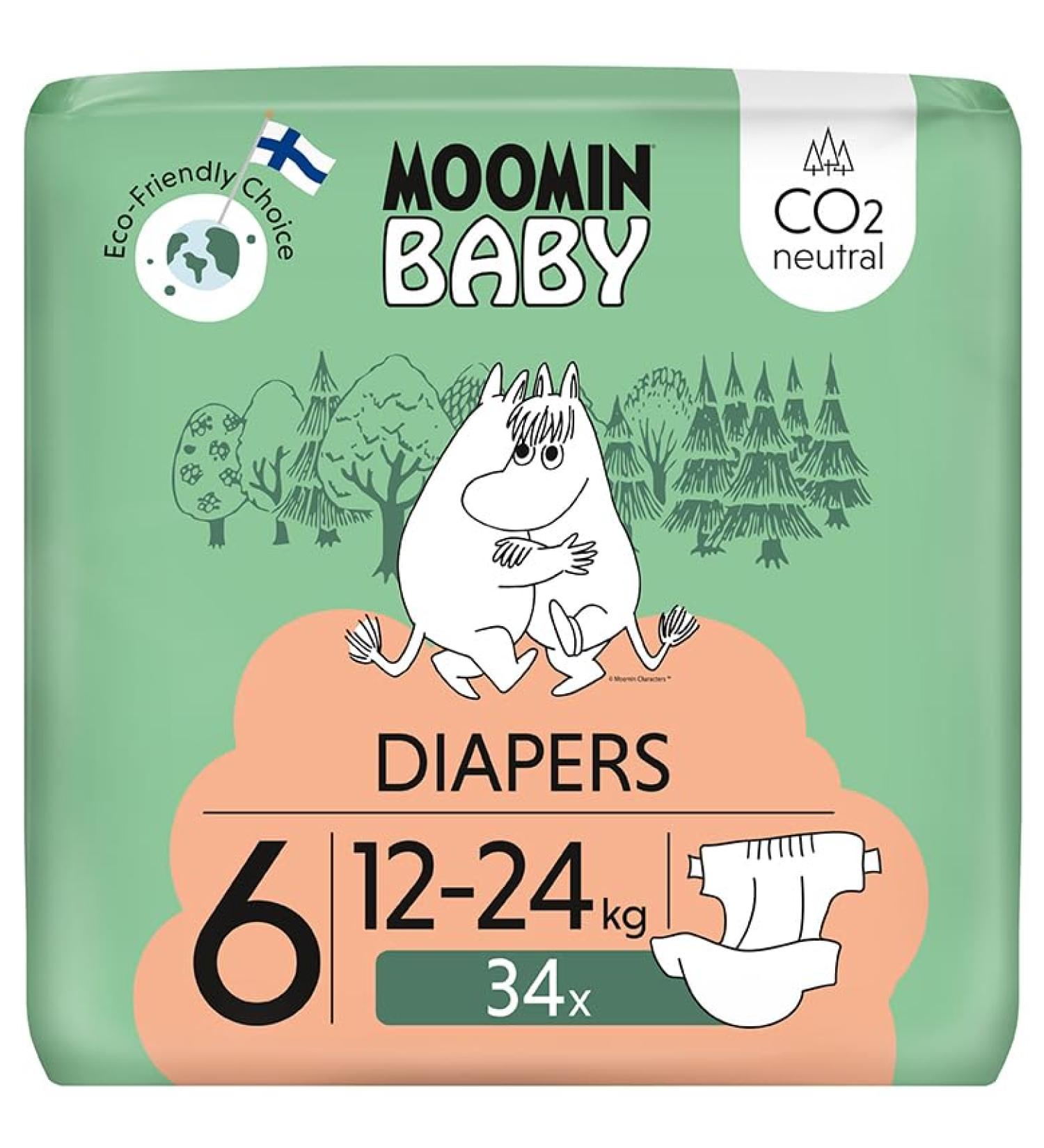 Muumi Baby ko Diapers Size 6 (12-24 kg) - Soft Breathable & Chemical-Free 34 Pieces - Buy Online on SooperMarket.com
