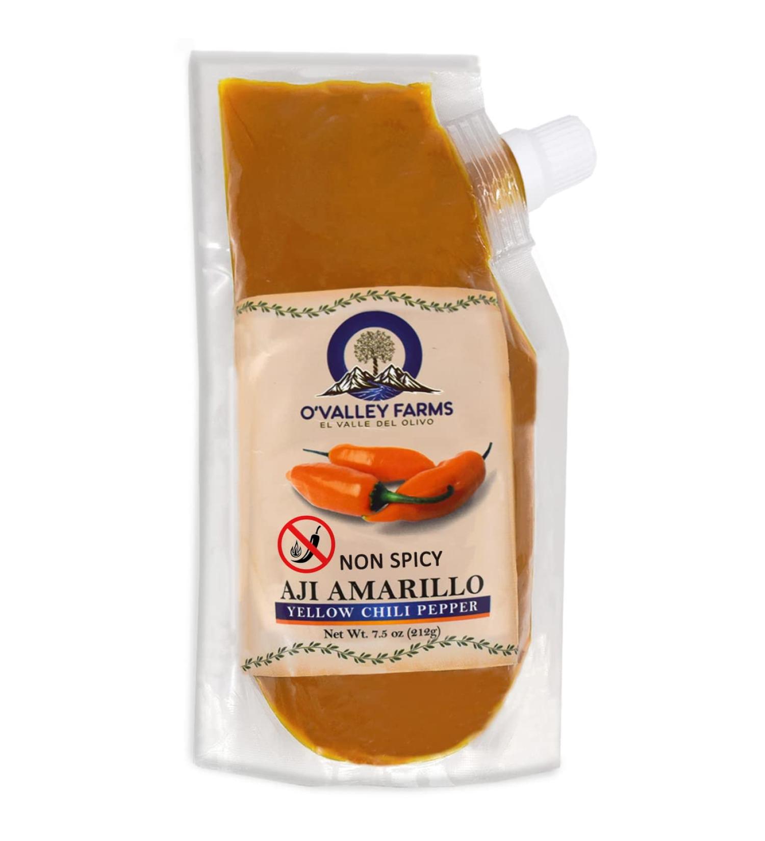 O'Valley Farms - Aji Amarillo No Picante (Mild, Non Spicy), 7.5 oz pouch, Peruvian Yellow Chili Pepper Paste Non-Spicy Pack of 1