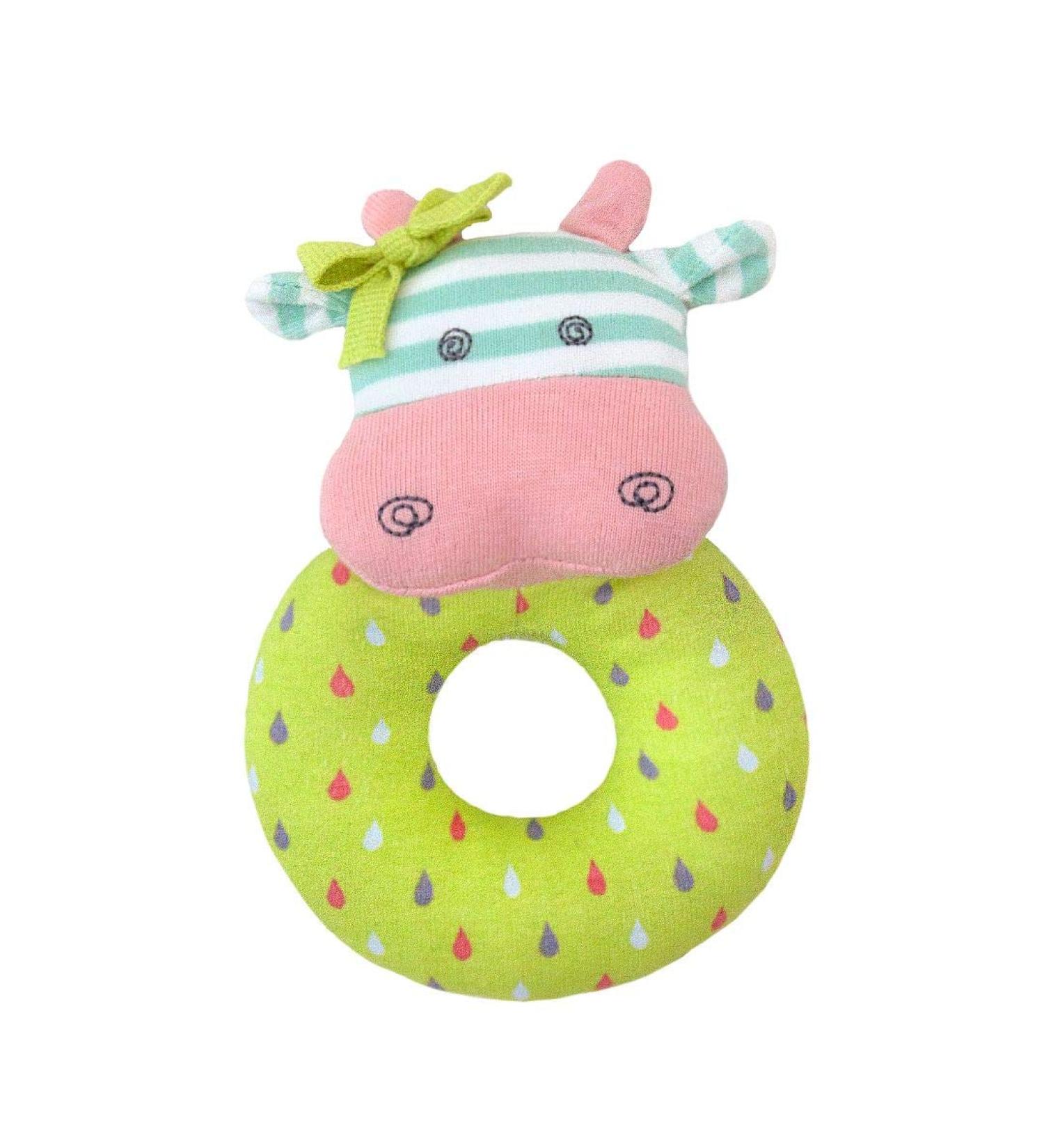Apple Park Organic Farm Buddies - Belle Cow Teething Rattle  Baby Toy for Infants - Hypoallergenic  100% Organic Cotton