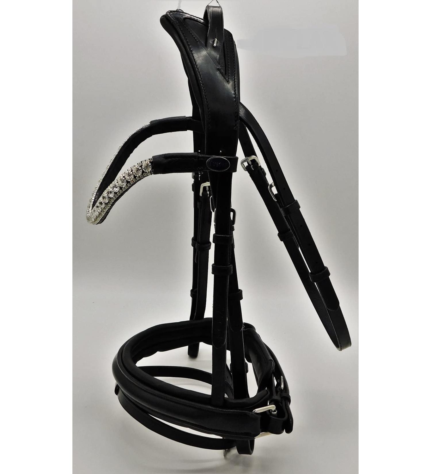 Tyssons Breeches Anatomical Bridle - Reitzaum Relax Shared Neck Piece Black Brown Cognac Ros gold Full Rhinestone Glitter Soft Leather for Ponies (Noric) - Buy Online on SooperMarket.com
