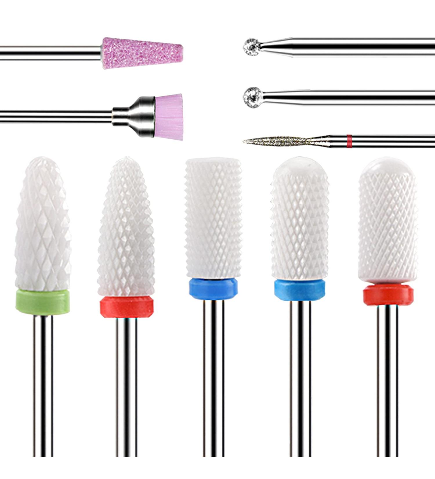 Fiezkaa 10Pcs Ceramic Nail Drill Bits Set - Professional Efile Bits for Acrylic Gel Nails - Cuticle Remover Diamond Bits for Manicure Pedicure - Buy Online on SooperMarket.com