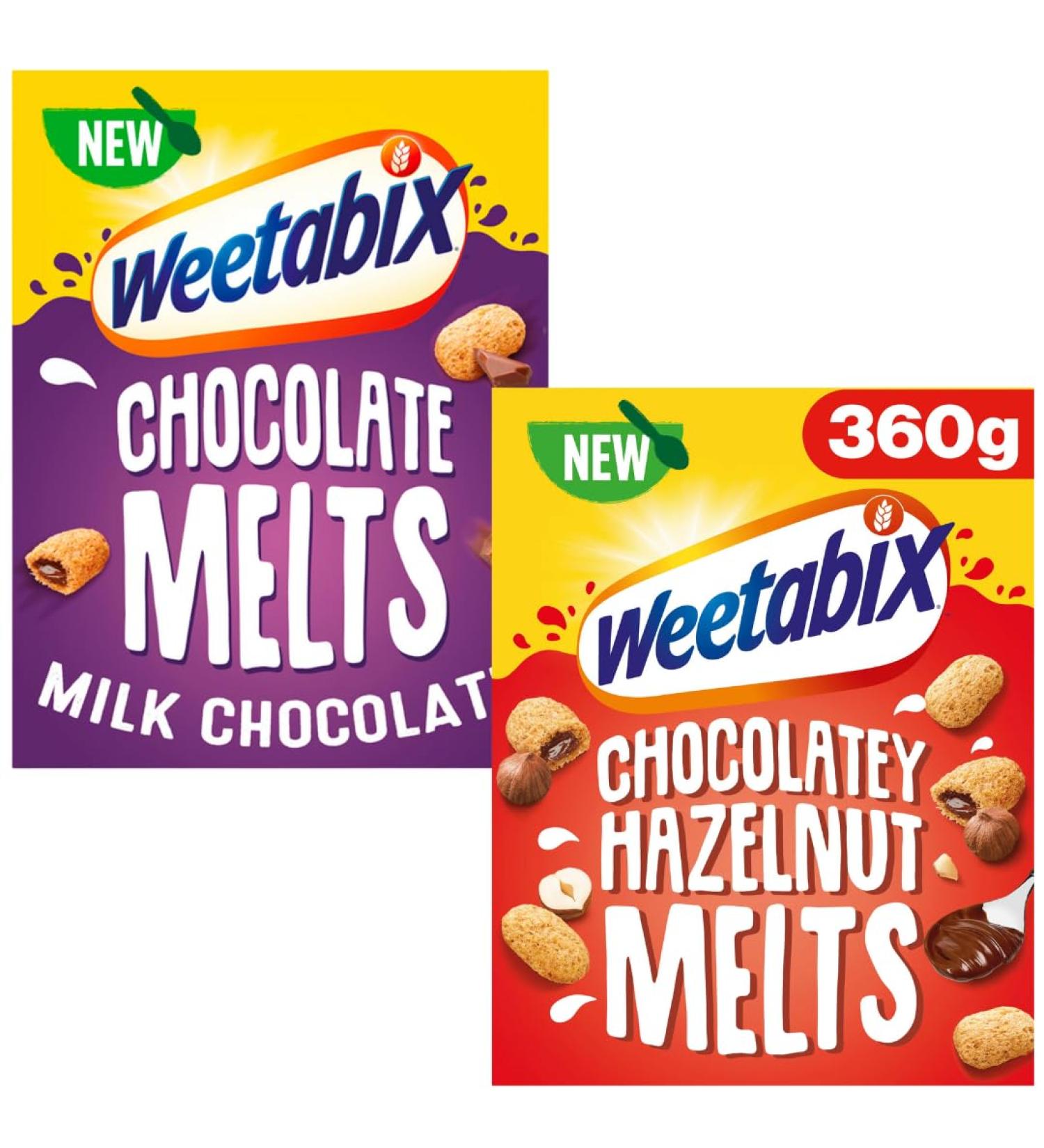 Breakfast Cereal Bundle With Weetabix Chocolate Melts Milk Chocolate 360g and Chocolatey Hazelnut Melts 360g (2 Pack) - Buy Online on SooperMarket.com