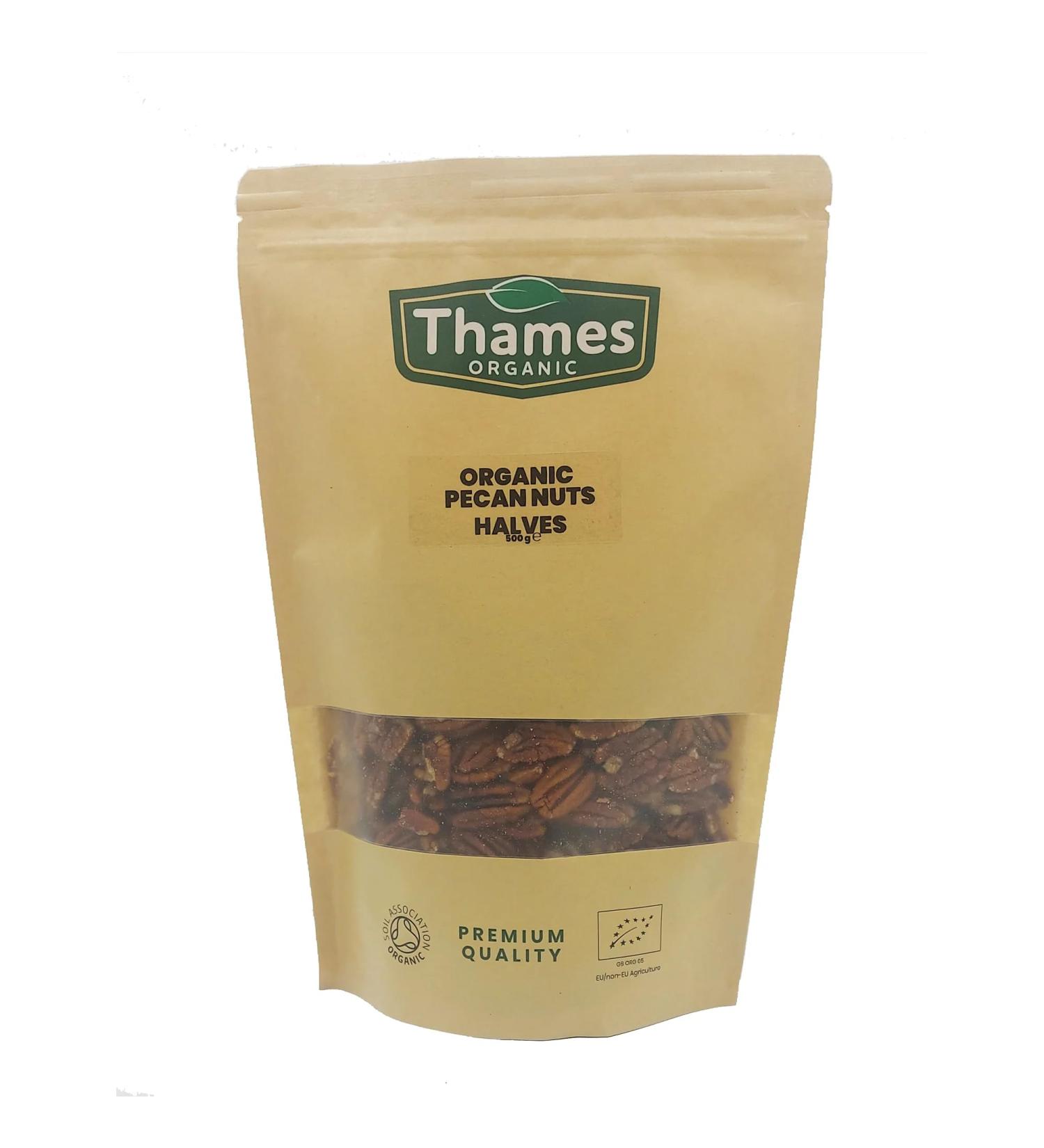 Organic Pecan Nuts - Halves Shelled Pecans - No Additives or Preservatives - Vegan GMO-Free Certified Organic - Delicious and Nutritious Snack - Perfect for Baking and Cooking - Thames Organic 500g Nutty 500g - Buy Online on SooperMarket.com