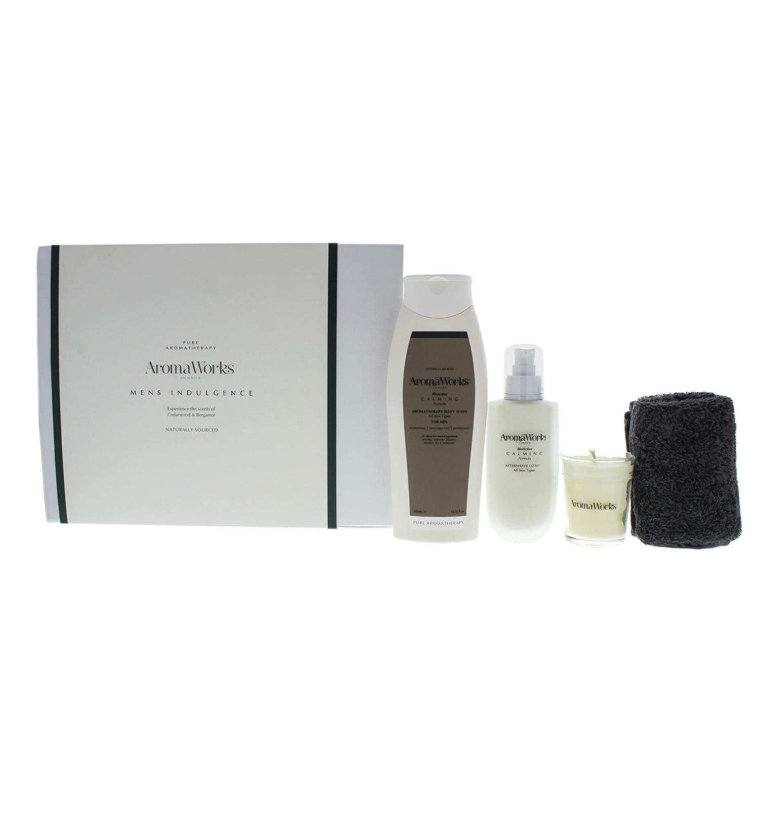 Men's Indulgence 4pc Set - Calming Body Wash Aftershave Lotion Candle & Washcloth | Vegan Natural & Cruelty-Free Gifts for Him - Buy Online on SooperMarket.com