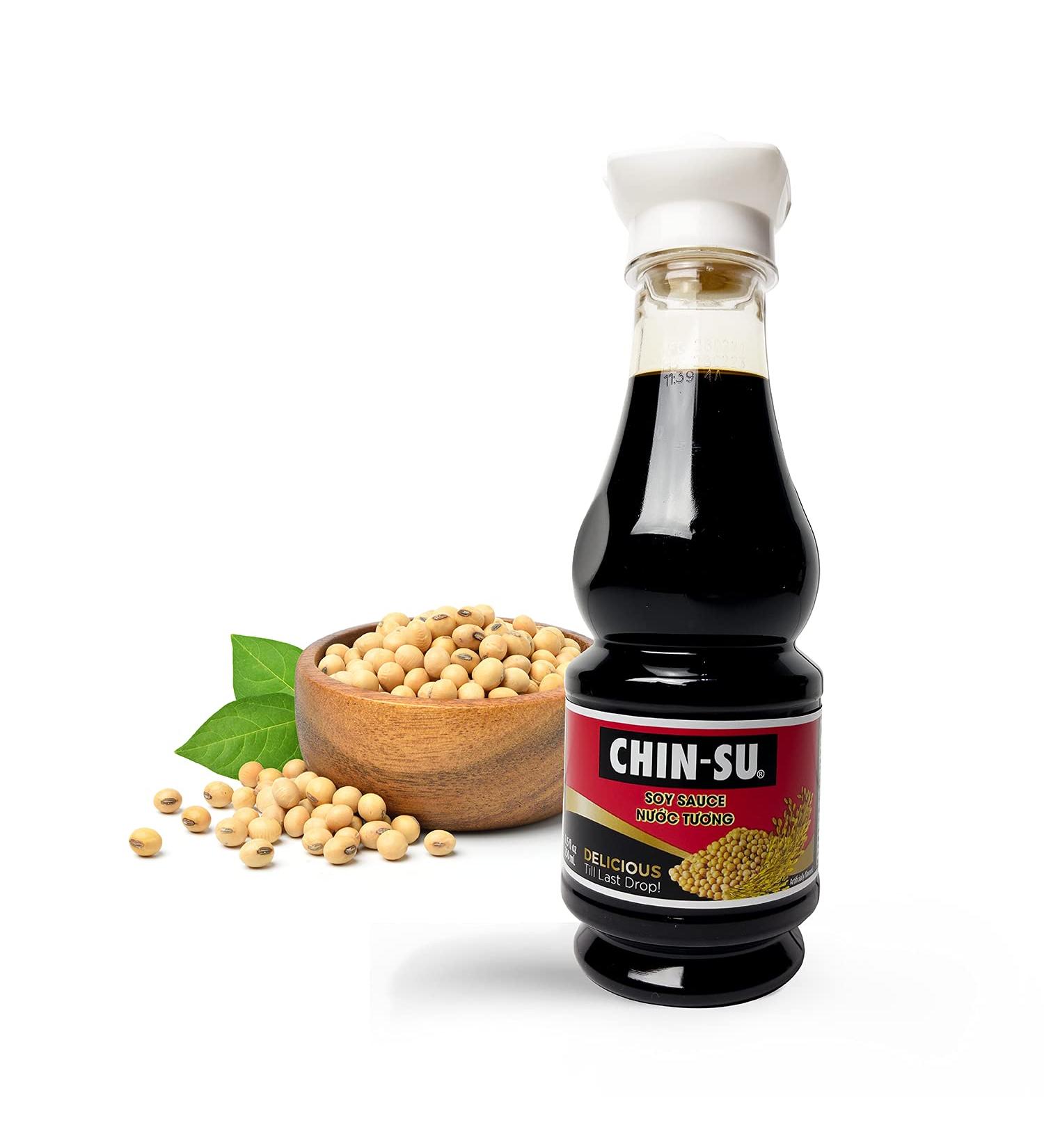 Chin-Su Premium Soy Sauce 8.5 fl oz Bottle - Vegan Dark Sauce for Dipping, Stir Fry, Marinades - 31% Less Sodium (Premium) - Buy Online on SooperMarket.com