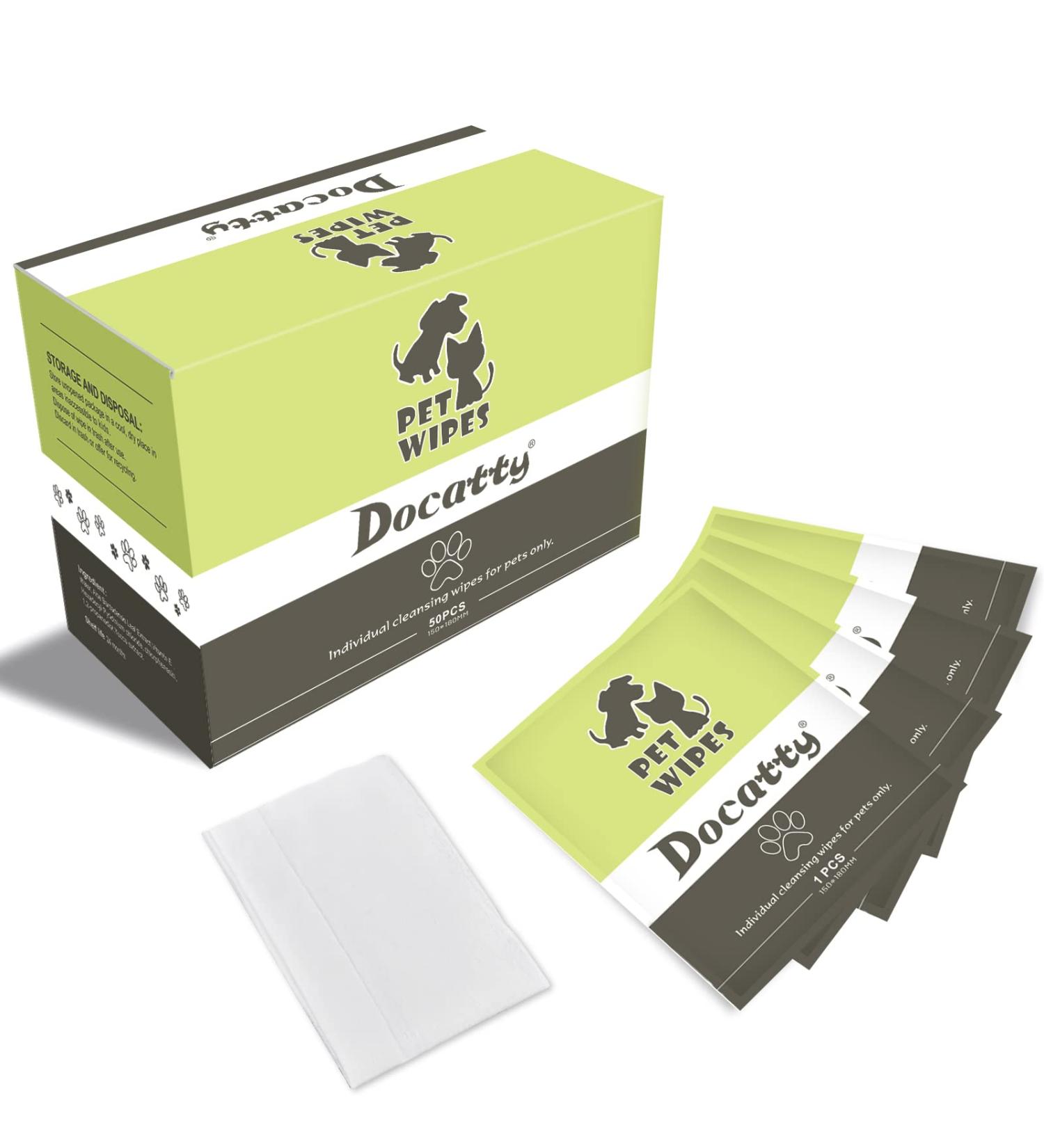 Docatty Pet Wipes - 50 Plant-Based Compostable Wipes for Dogs & Cats | Hypoallergenic & Deodorizing Grooming Wipes for Paws, Body & Butt - Buy Online on SooperMarket.com