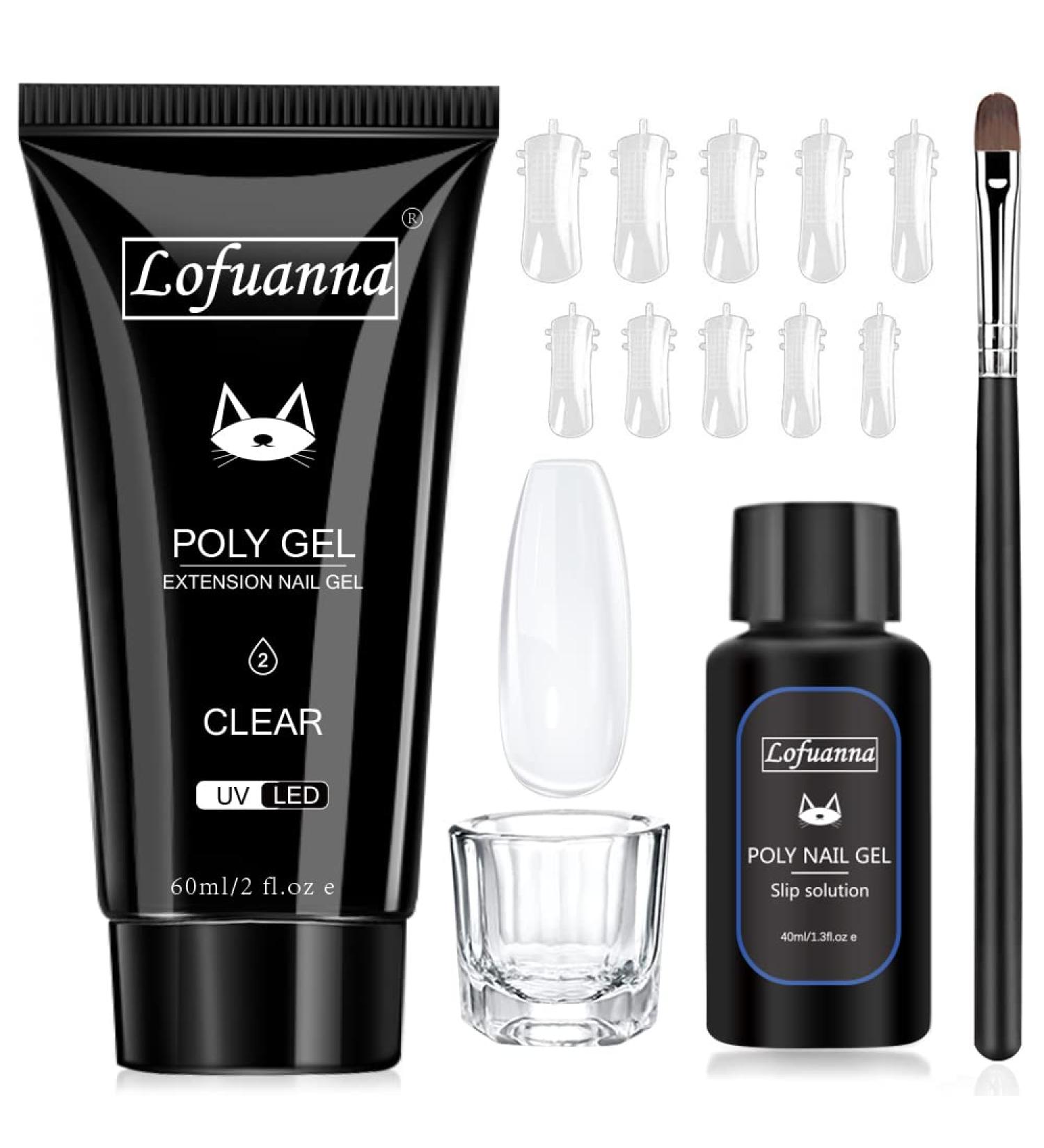Lofuanna 60g Clear Poly Gel Nail Kit | All-in-One Starter Set for Nail Extensions | Includes Slip Solution, Nail Forms, Brush & Glass Cup | Ideal for Beginners - Buy Online on SooperMarket.com
