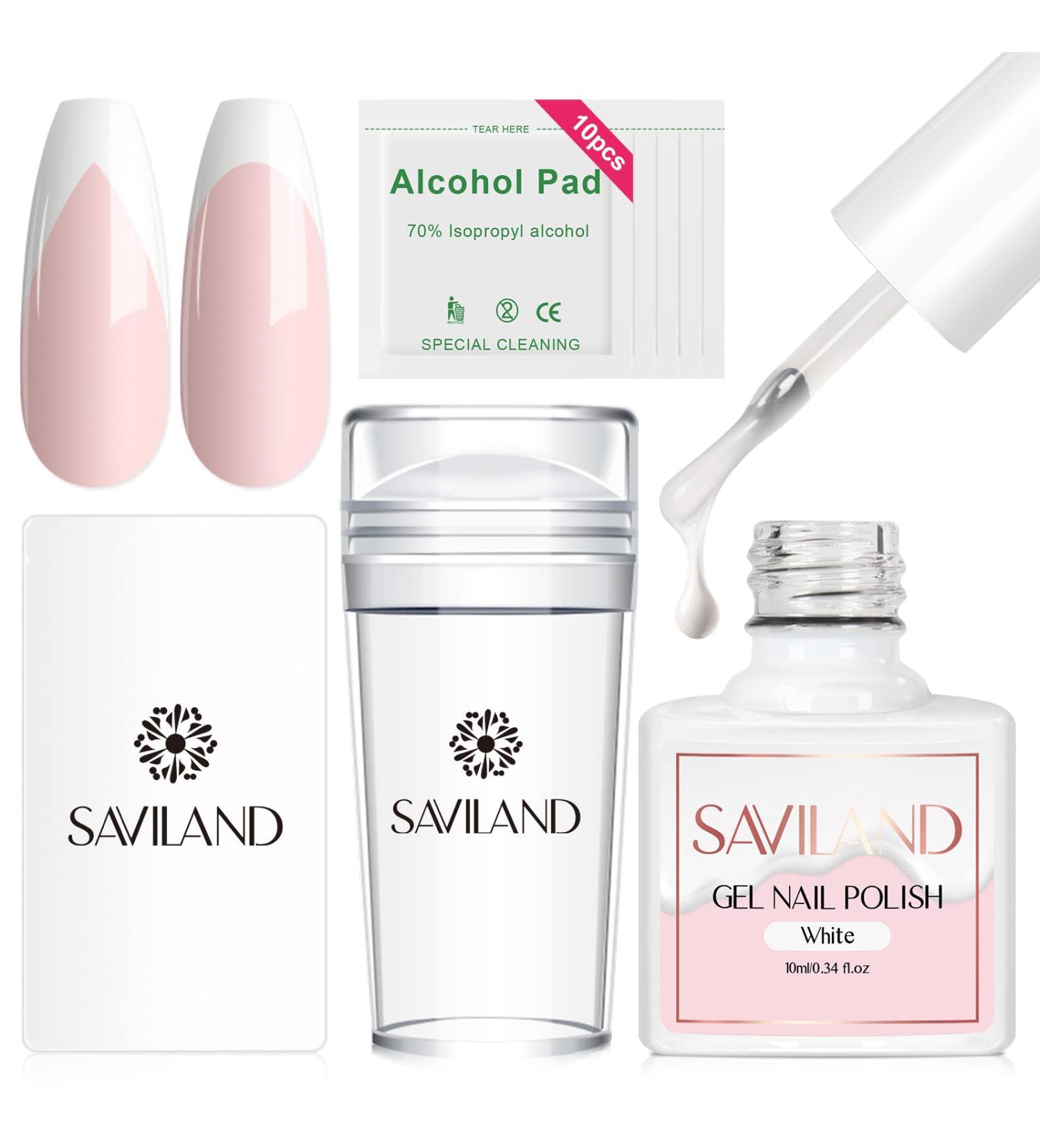 Saviland French Nail Stamp Kit with White Gel Polish - Nail Art Stamping Set for French Manicure - Buy Online on SooperMarket.com