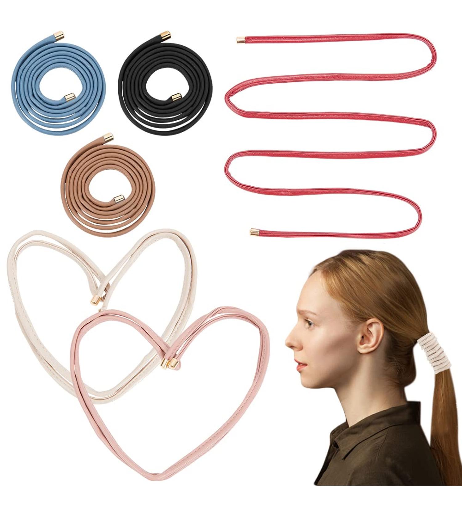 WEBEEDY Leather Hair Ties Ponytail Holder Set - 6 Pcs Hair Wrap, Braid, and Cuff Accessories for Women and Girls - Buy Online on SooperMarket.com