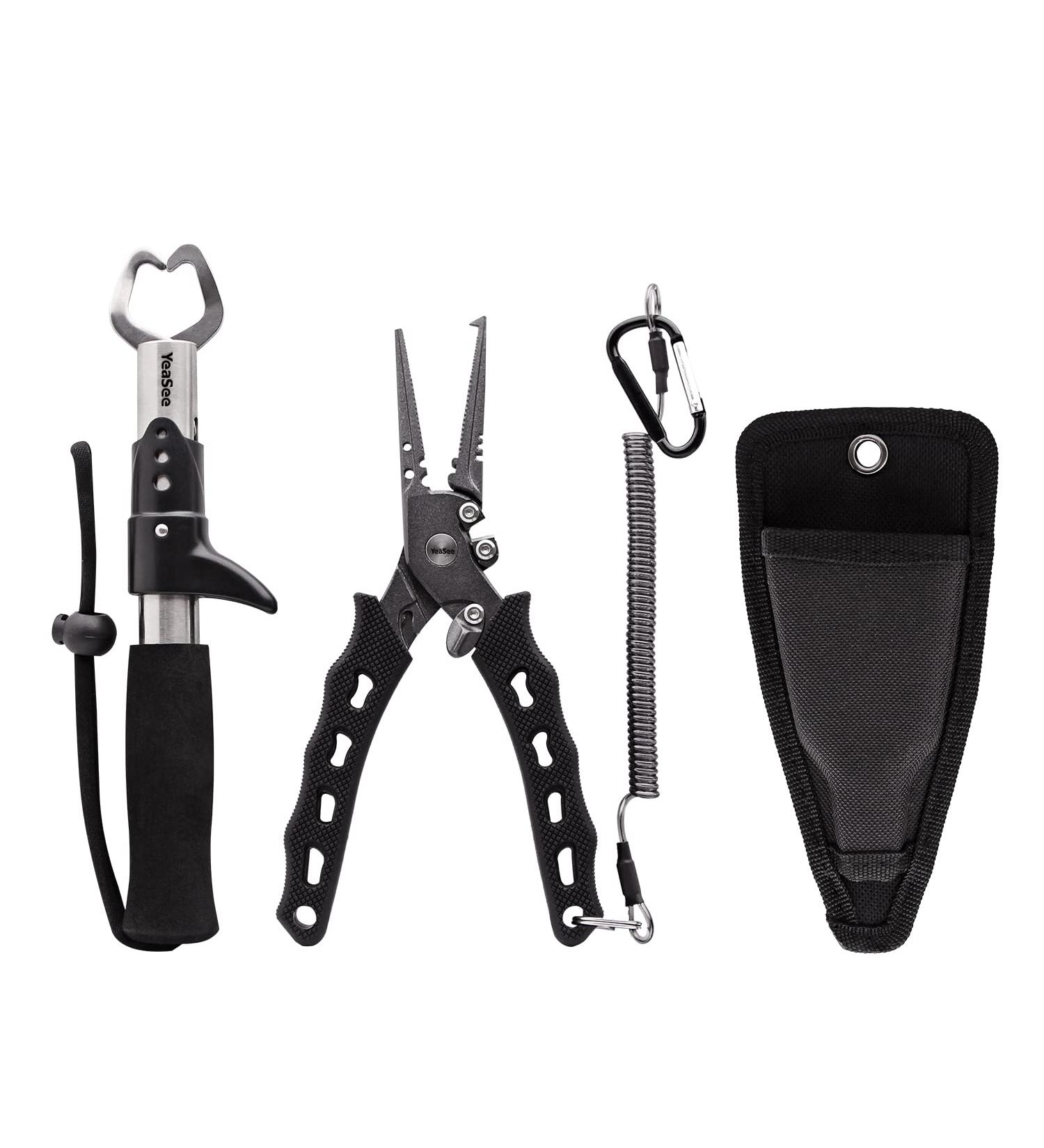 YeaSee Fishing Pliers & Fish Lip Gripper Set | Saltwater Resistant Tools with Rubber Handle, Line Cutter, Hook Remover & Sheath | Ideal Ice Fishing Gear & Gift for Men - Buy Online on SooperMarket.com