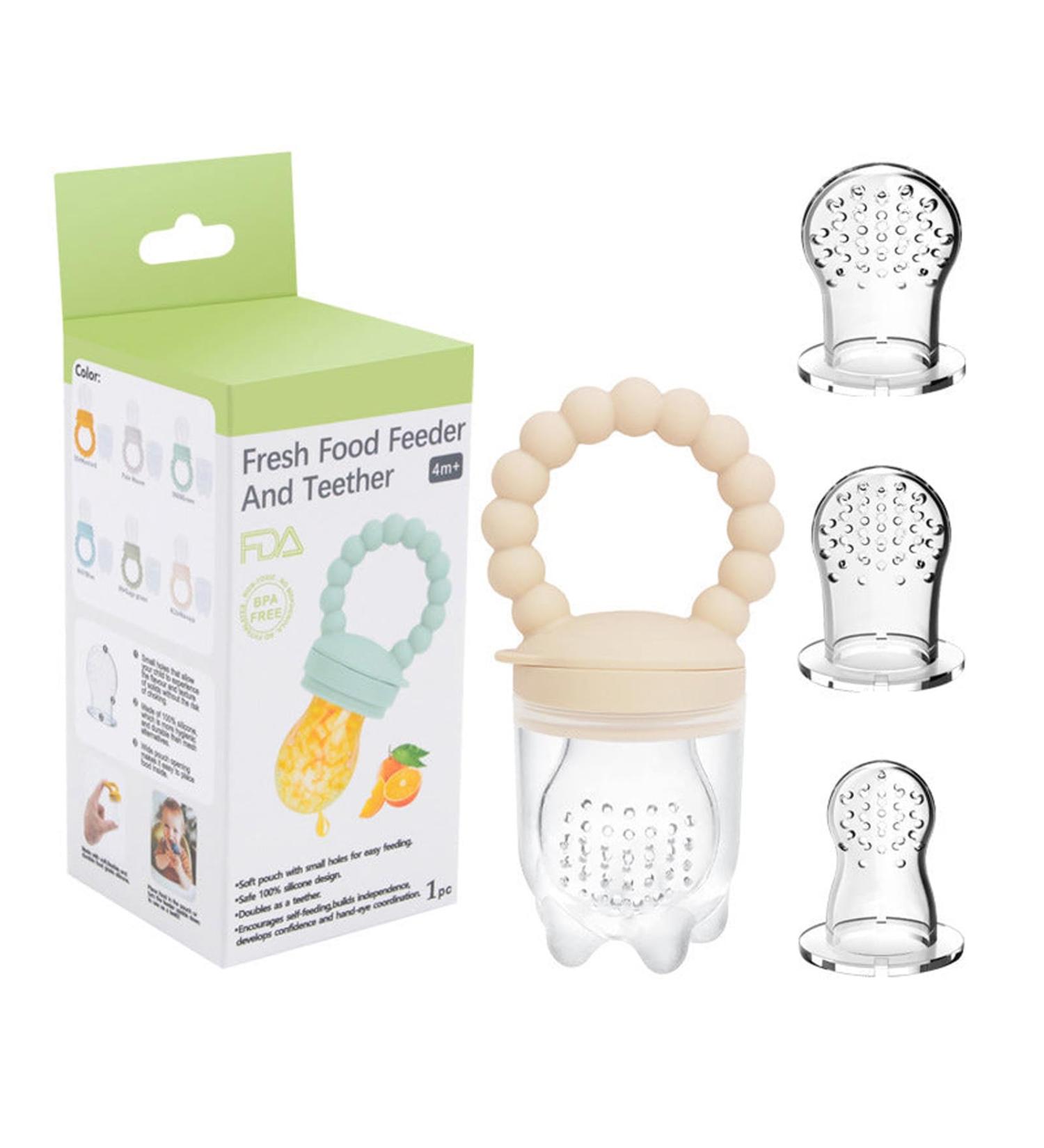 Baby Fruit and Vegetable Pacifier | Silicone Fruit Sucker for Infants | 3-Pack Snuller (Khaki) - Safe & Easy Feeding - Buy Online on SooperMarket.com
