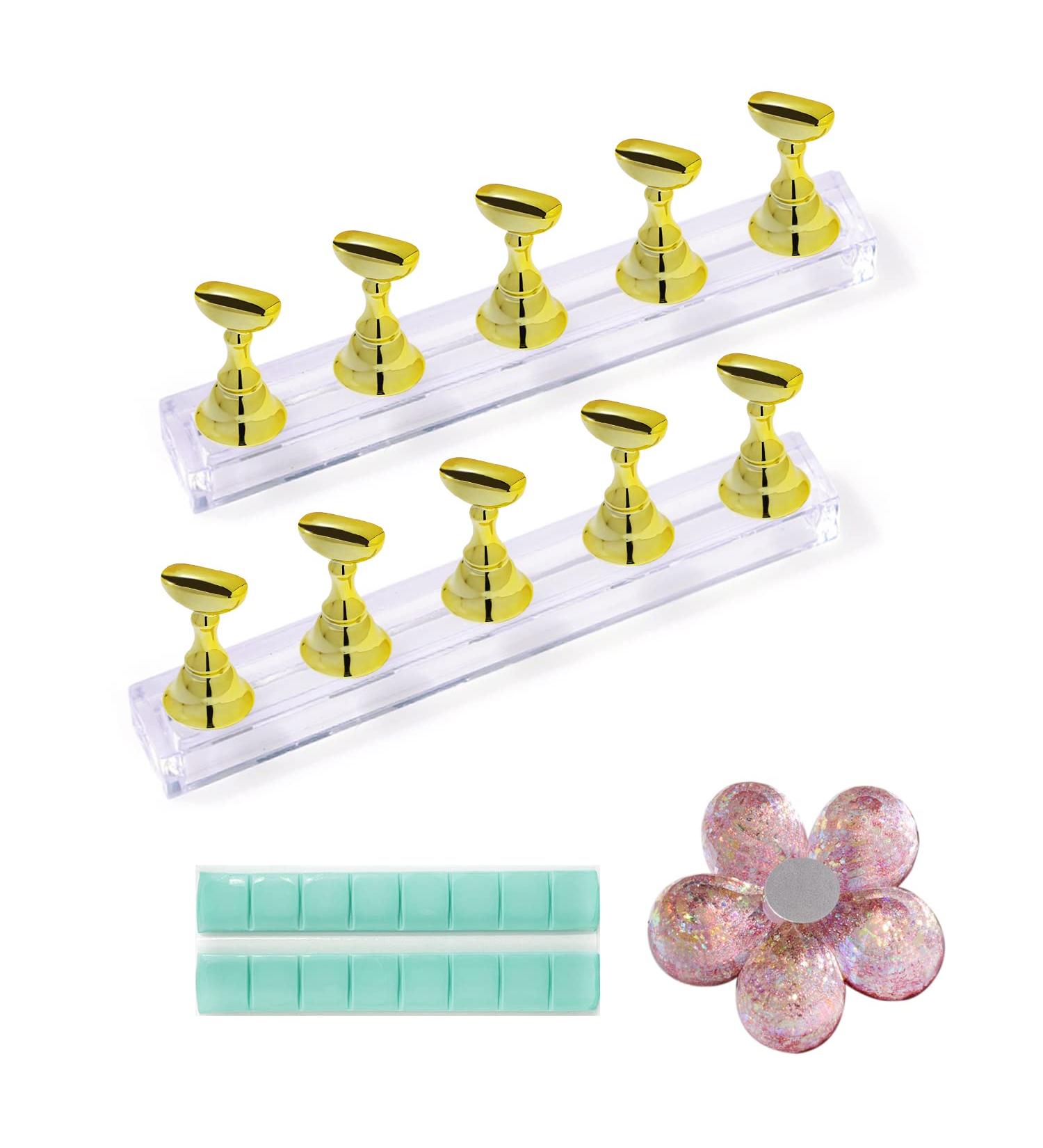 10pcs Acrylic Nail Art Display Stand with 3 Bases Nail Art Holder Base Crystal Nail Art Stand Magnetic for Nail Art Skills Practice Stand DIY Nail Art Nail Art Tools Art Salon Gold - Buy Online on SooperMarket.com