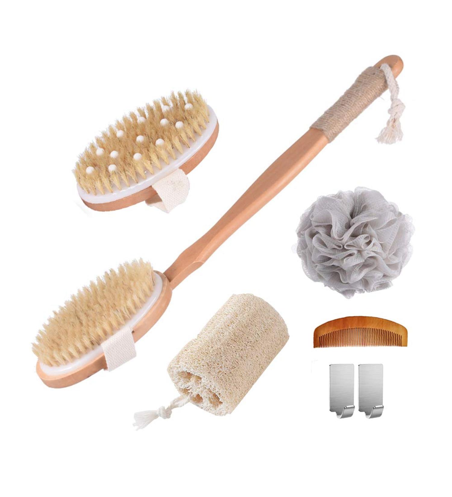 Spclsim Bath Brush Set - Natural Loofah Shower Brush and Body Scrubber for Men and Women - Gentle Exfoliating and Circulation Boost - Buy Online on SooperMarket.com