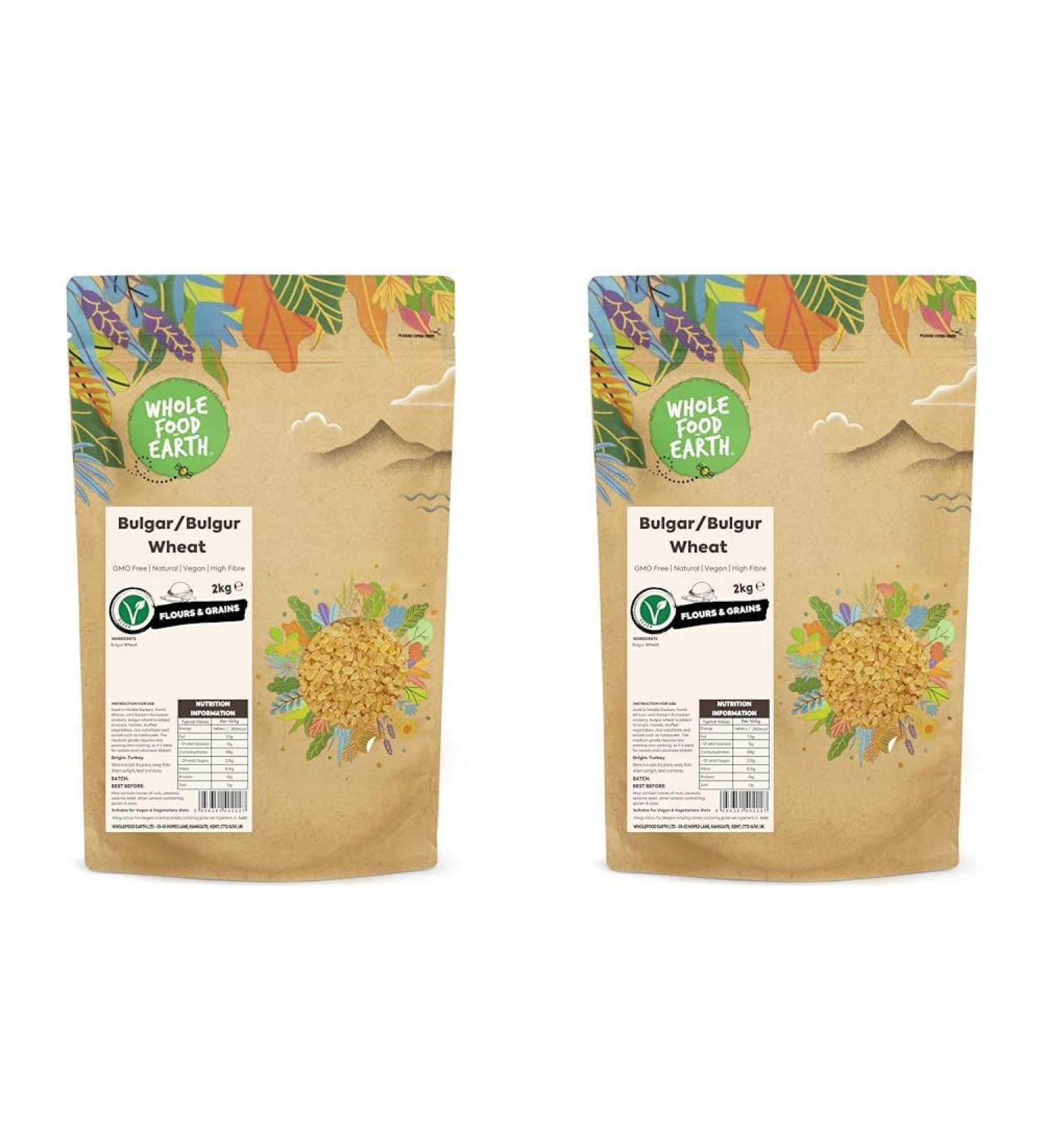 Wholefood Earth Bulgar/Bulgur Wheat 2 kg | GMO Free | Natural | High Fibre (Pack of 2) 2kg (Pack of 2) - Buy Online on SooperMarket.com