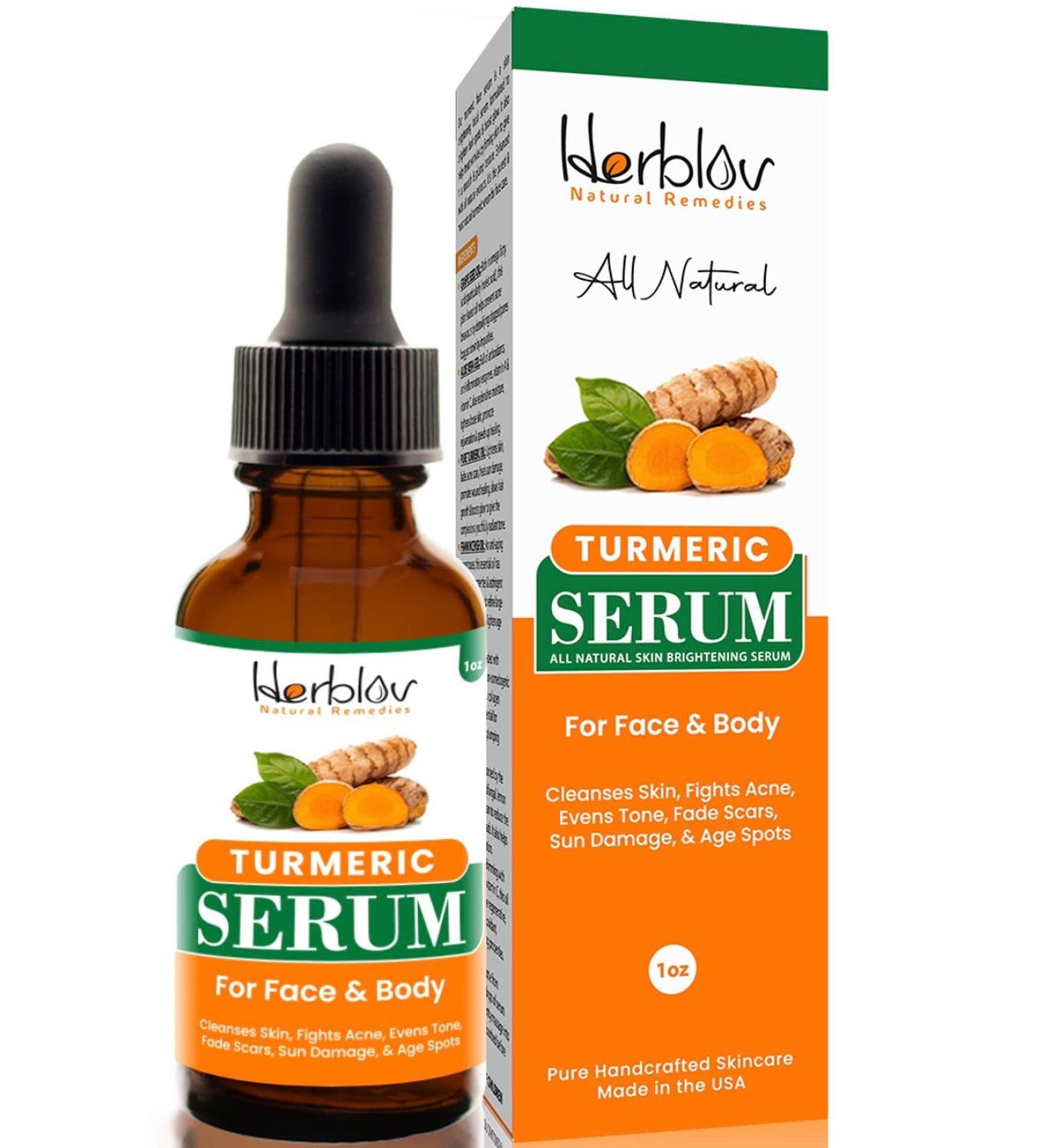 Herblov Turmeric Serum for Face & Body - All-Natural Skin Brightening Serum - Fights Acne, Evens Tone, Heals Scars - Made in the USA - Buy Online on SooperMarket.com