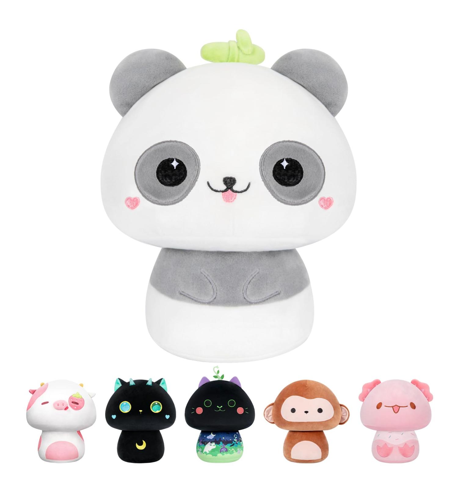 Mewaii 14'' Soft Gray Panda Mushroom Pillow Stuffed Animal Plush - Cuddly Panda Toy for Kids | 14 Inch Gray and White Plushie - Buy Online on SooperMarket.com