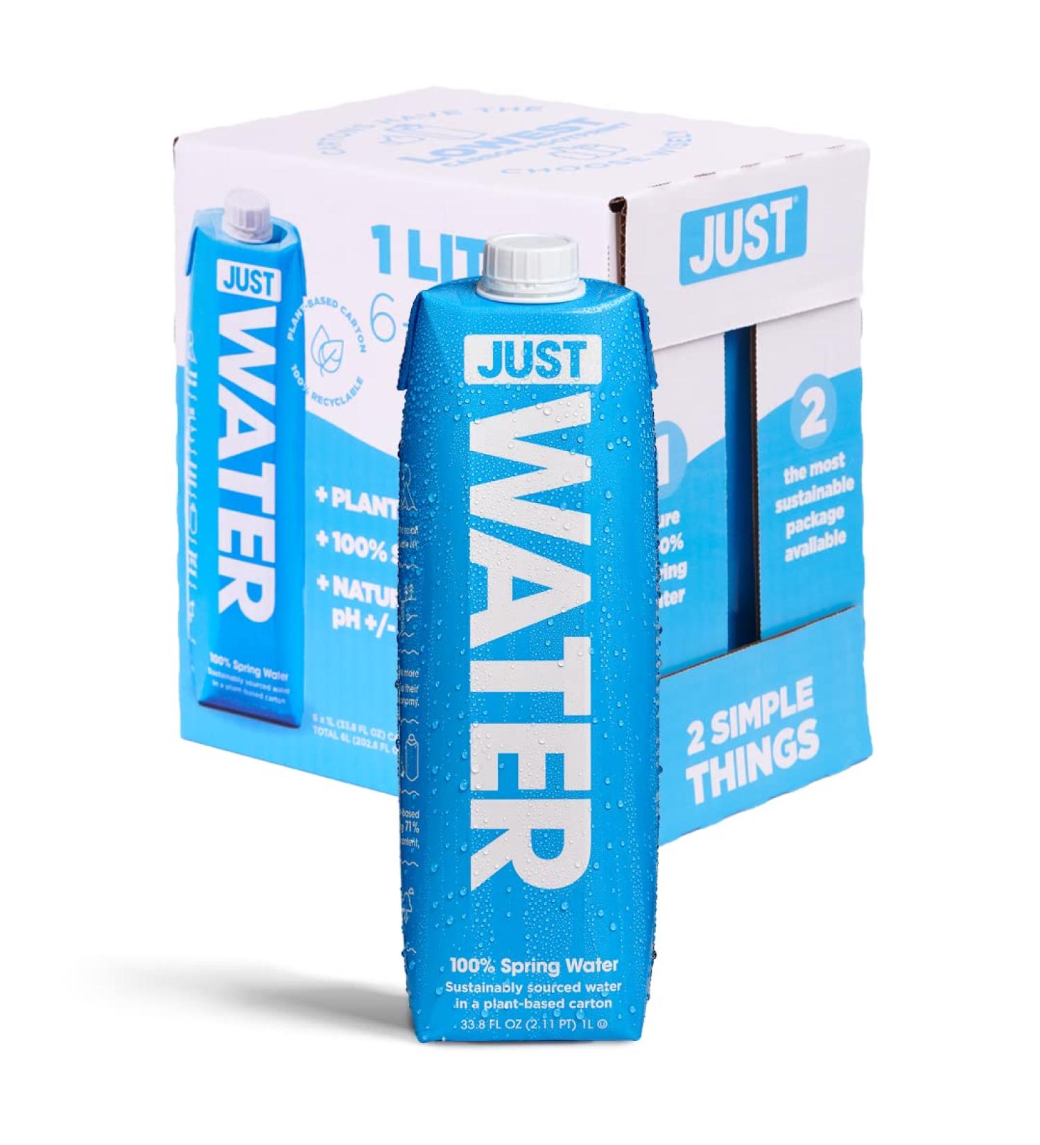 JUST Water - 100% Spring Water | Naturally Alkaline 8.0 pH | Plant-Based & BPA Free | Sustainable & Fully Recyclable Boxed Water Bottle - Eco-Friendly | 1L / 33.8 Fl Oz (Pack of 6) - Buy Online on SooperMarket.com