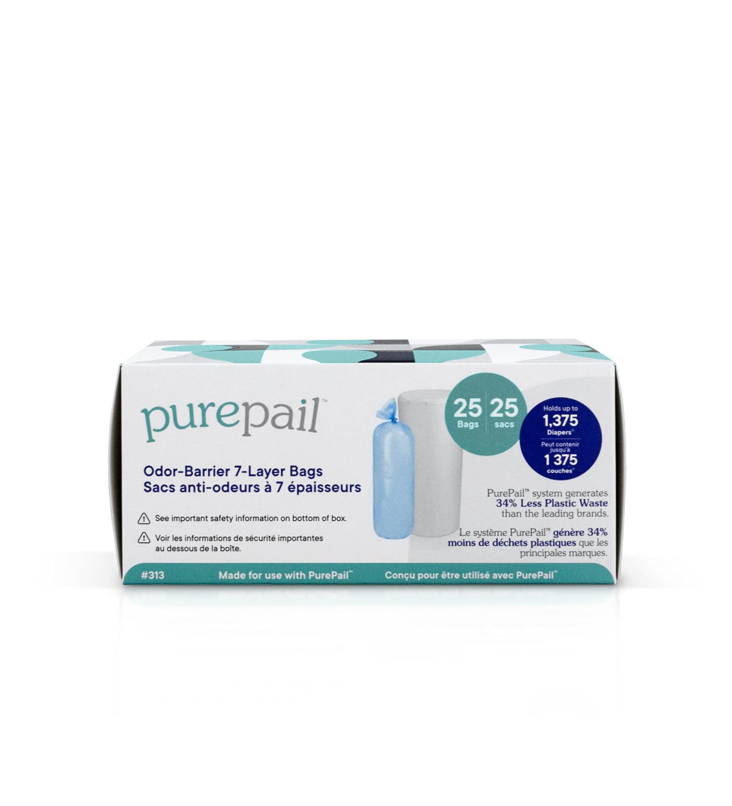 PurePail Classic Odor-Barrier 7-Layer Refill Bags 25 Count Holds up to 1 375 Newborn Diapers Blocks Odors with No Added Fragrance Less Waste No Cutting & No Canisters Fits PurePail Classic - Buy Online on SooperMarket.com