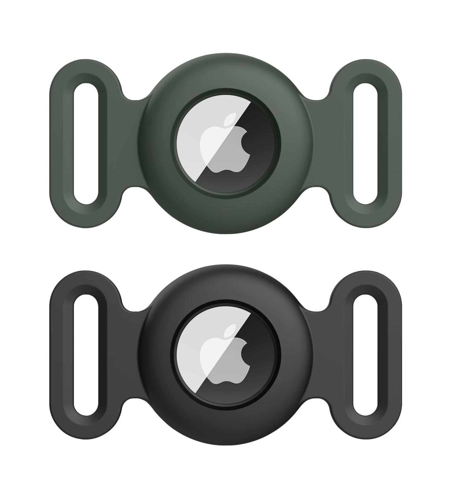 Vancle 2-Piece Silicone Waterproof Case for AirTag Dog Collar | Protective Cover for Pets | Black & Dark Green - Buy Online on SooperMarket.com